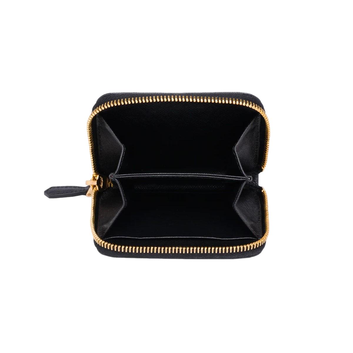 Prada Black Saffiano Leather Gold Zip Coin Purse Wallet