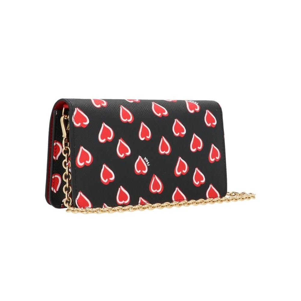 Prada Black Saffiano Leather Heart Print Mini Crossbody Handbag