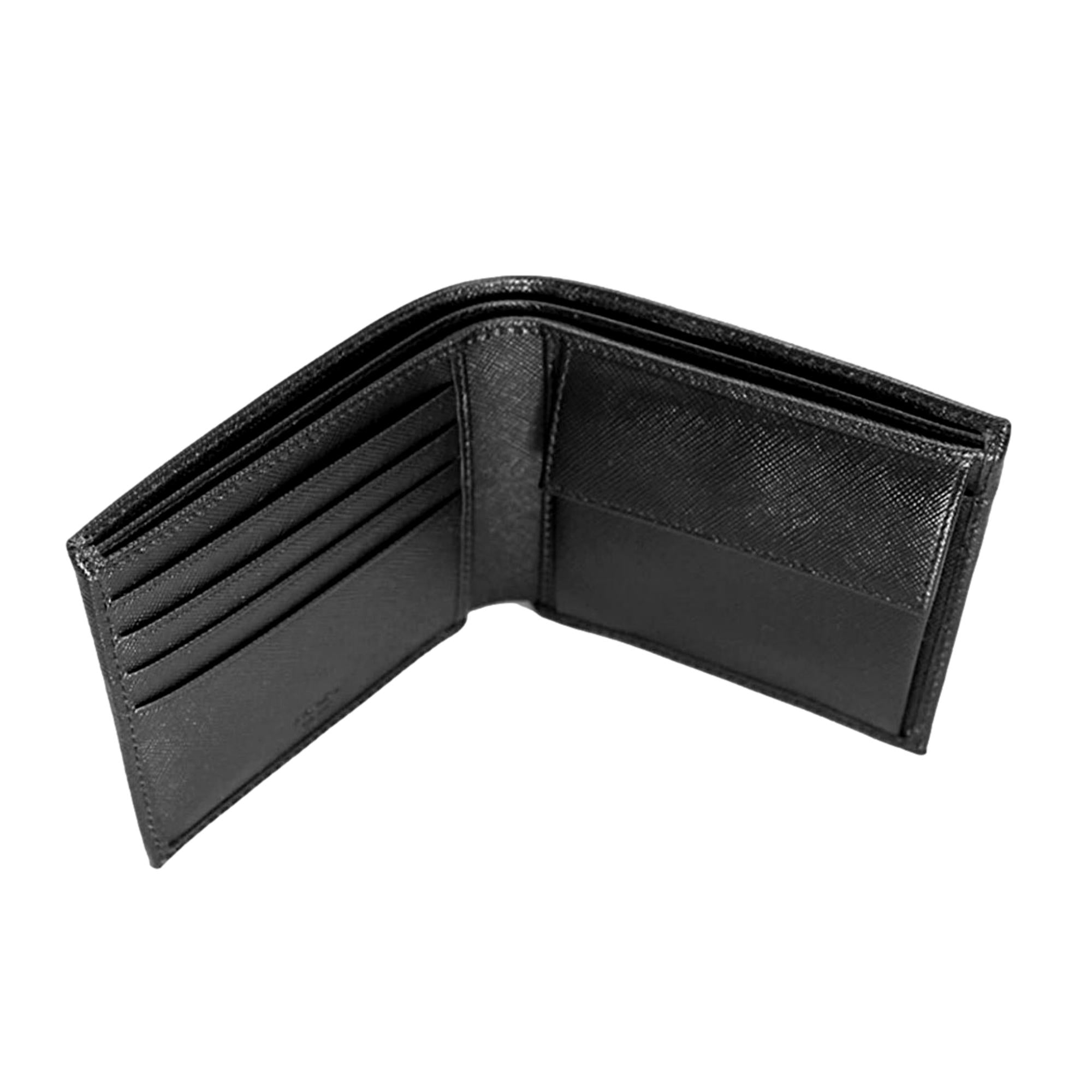 Prada Black Saffiano Leather Logo Plaque Bifold Wallet