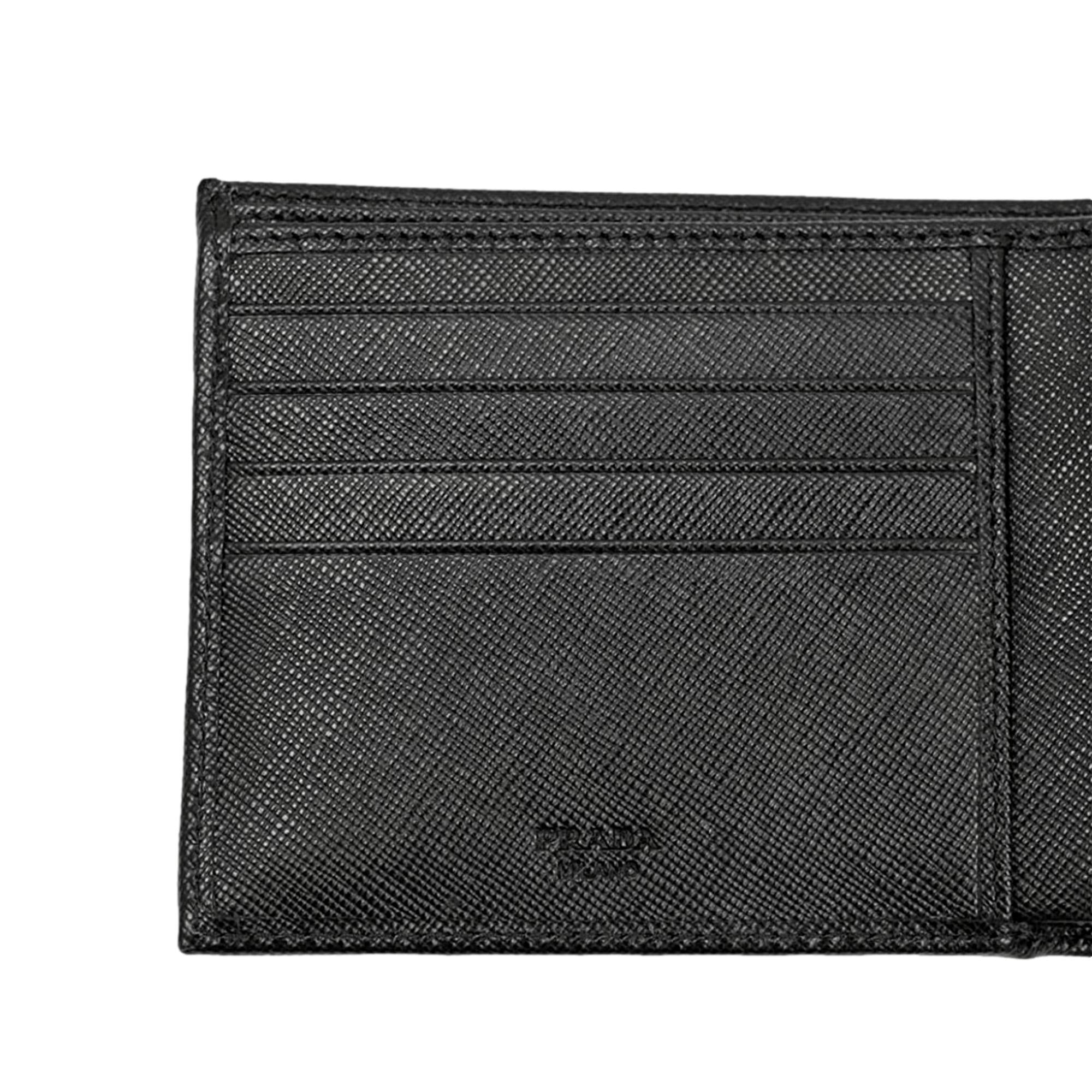 Prada Black Saffiano Leather Logo Plaque Bifold Wallet