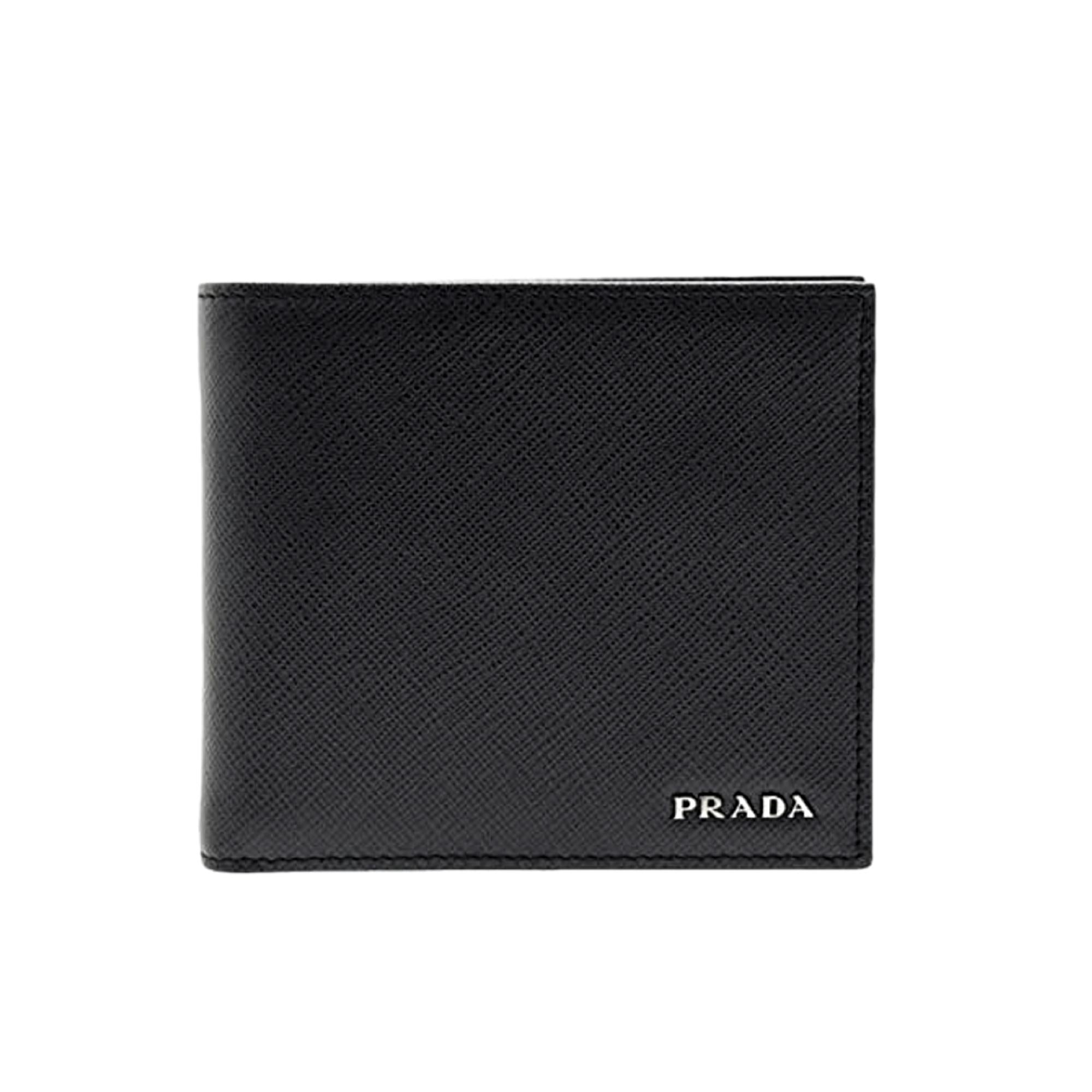 Prada Black Saffiano Leather Logo Plaque Bifold Wallet