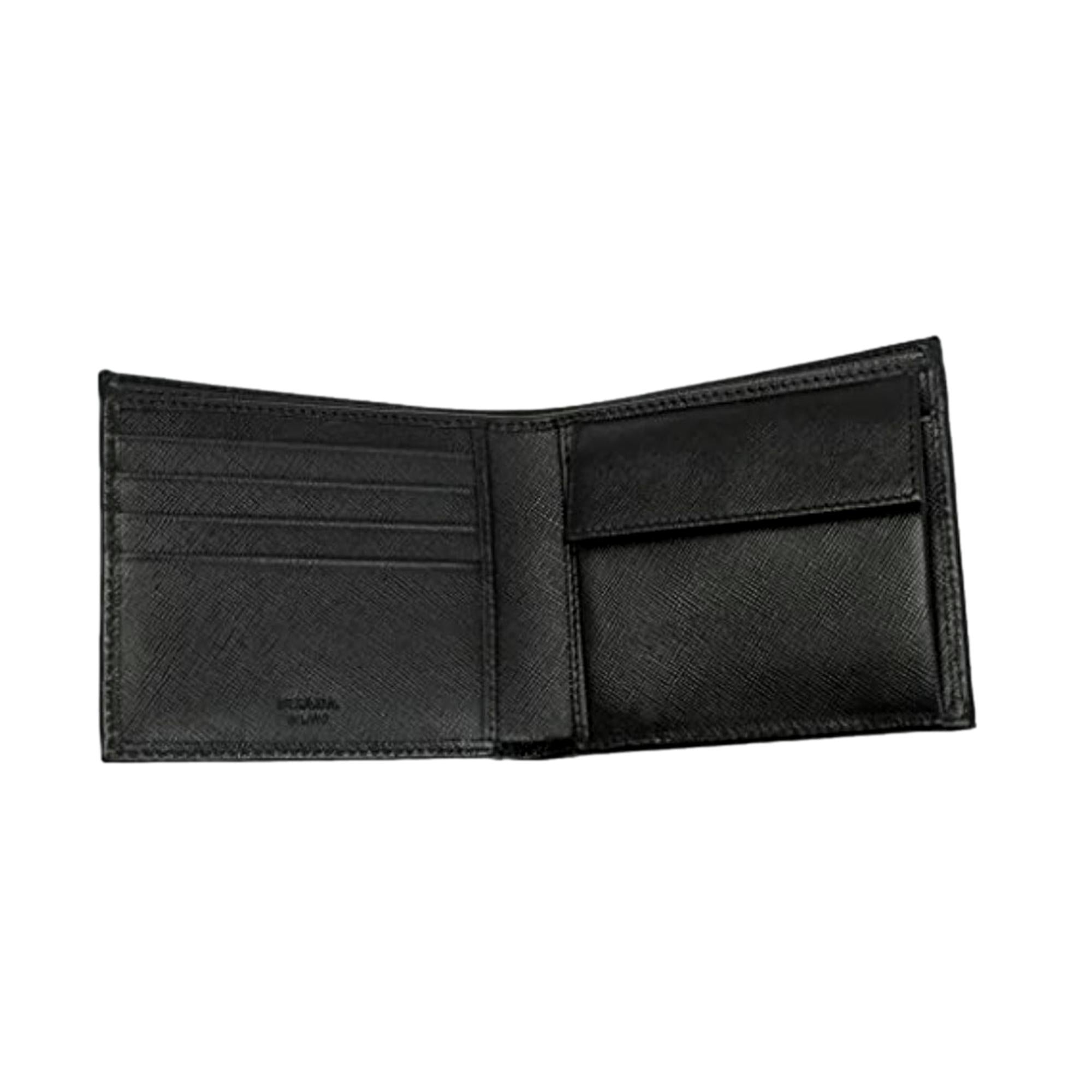 Prada Black Saffiano Leather Logo Plaque Bifold Wallet