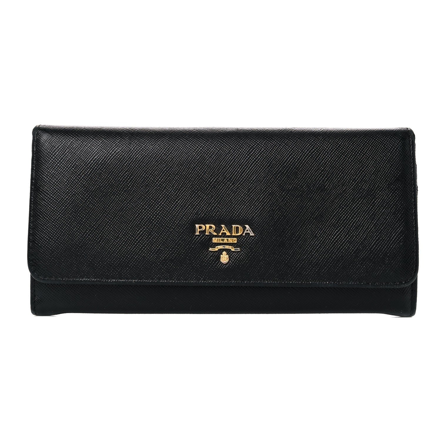 Prada Black Saffiano Leather Snap ID Holder Long Wallet