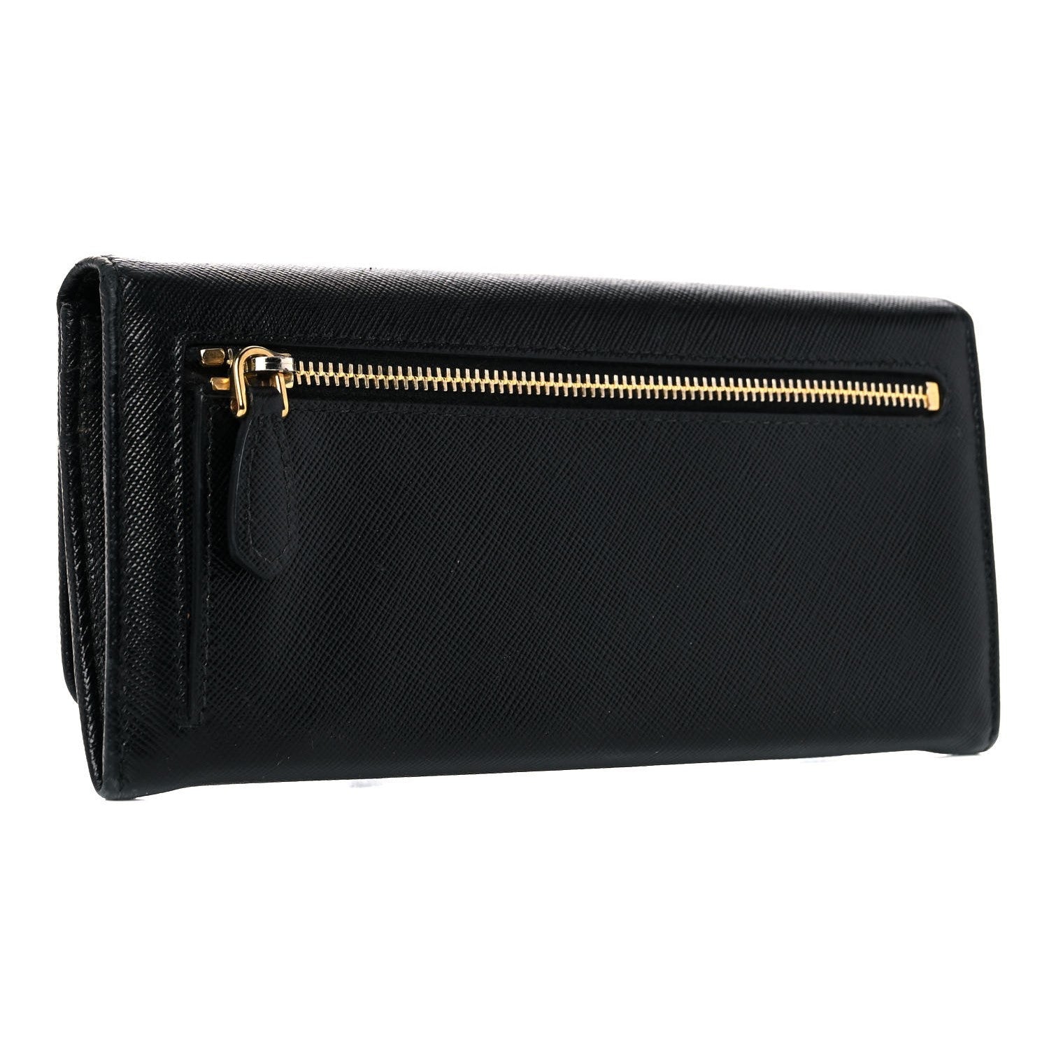 Prada Black Saffiano Leather Snap ID Holder Long Wallet