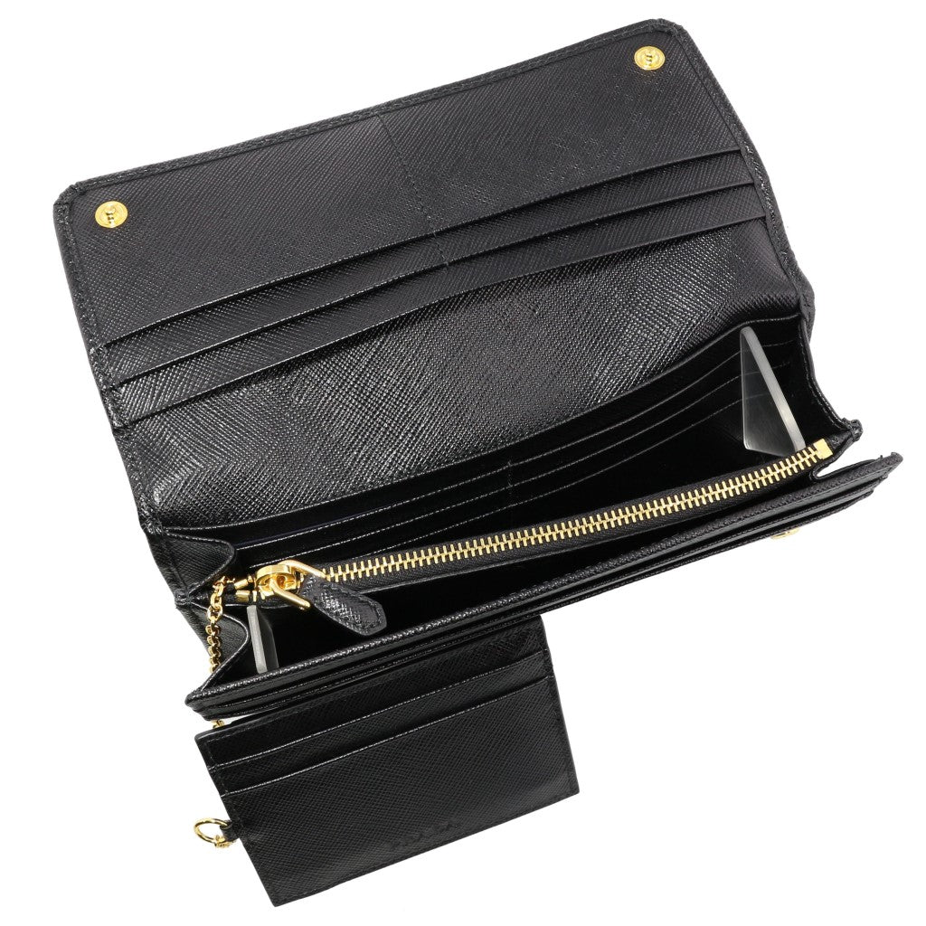 Prada Black Saffiano Leather Snap ID Holder Long Wallet