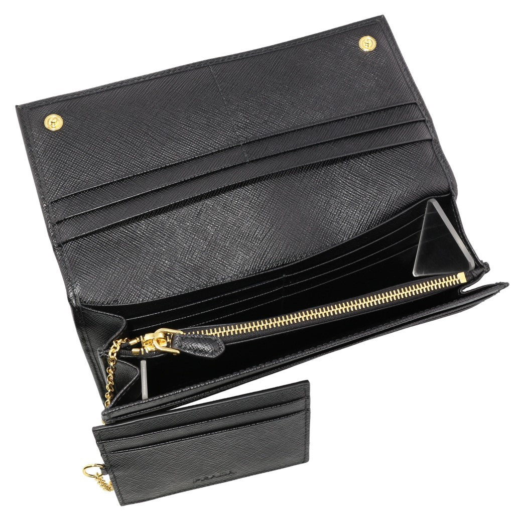 Prada Black Saffiano Leather Triangle Logo Continental Wallet