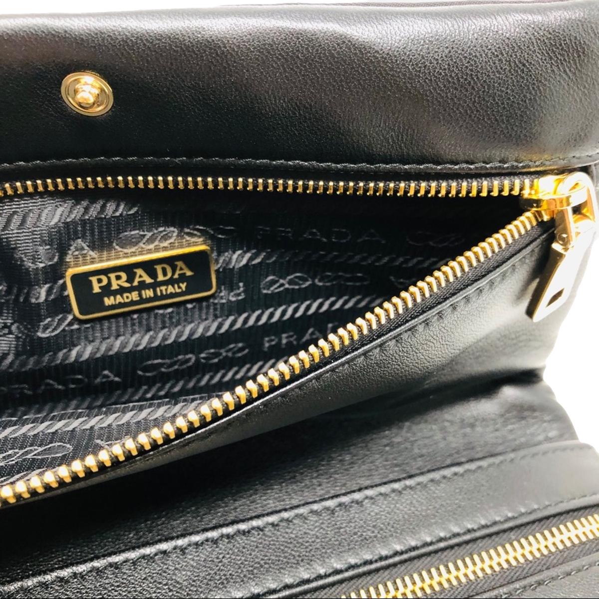 Prada Black Tessuto Nylon Calfskin Leather Wallet Clutch Bag