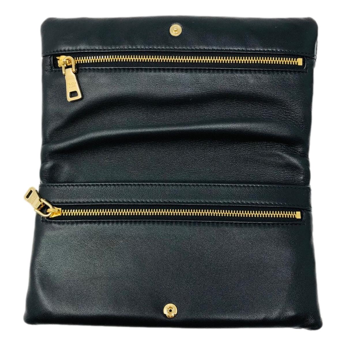 Prada Black Tessuto Nylon Calfskin Leather Wallet Clutch Bag