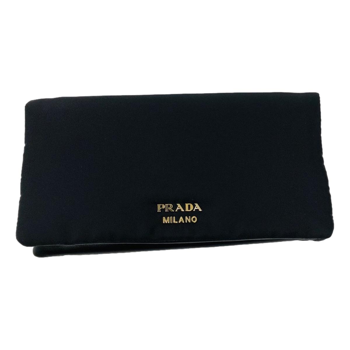 Prada Black Tessuto Nylon Calfskin Leather Wallet Clutch Bag