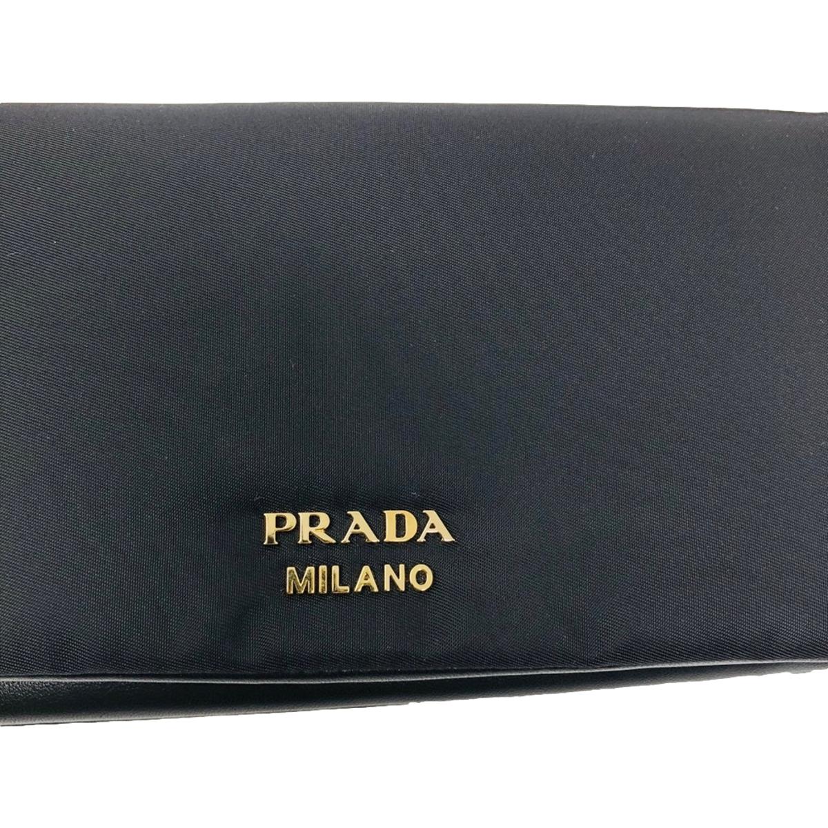 Prada Black Tessuto Nylon Calfskin Leather Wallet Clutch Bag