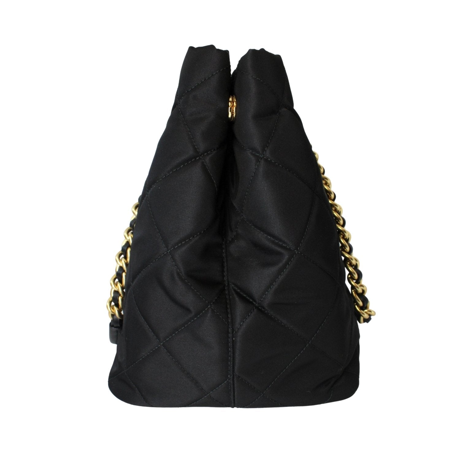 Prada Black Tessuto Nylon Gold Chain Quilted Convertible Tote Bag