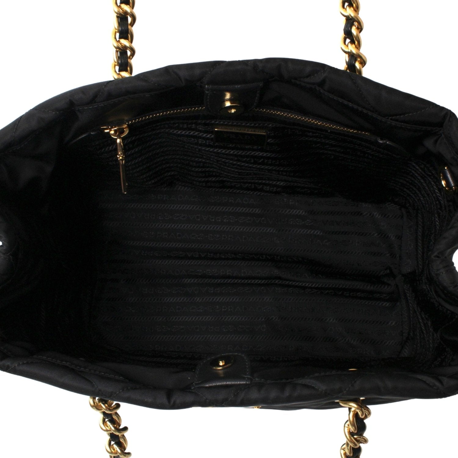 Prada Black Tessuto Nylon Gold Chain Quilted Convertible Tote Bag