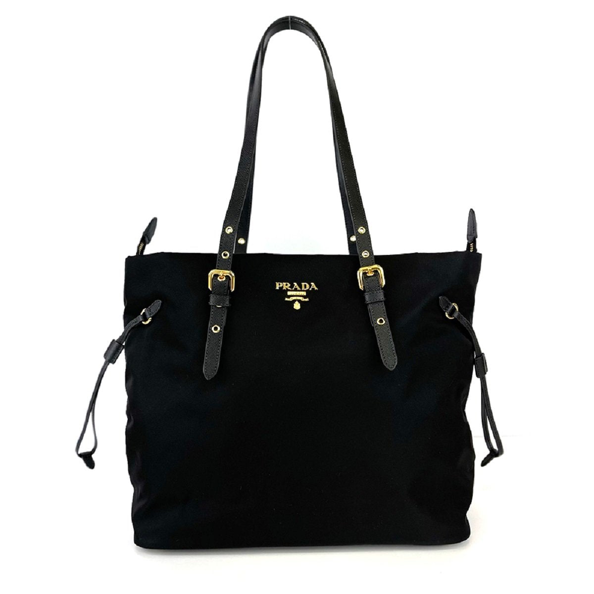 Prada Black Tessuto Nylon Saffiano Leather Shopping Tote