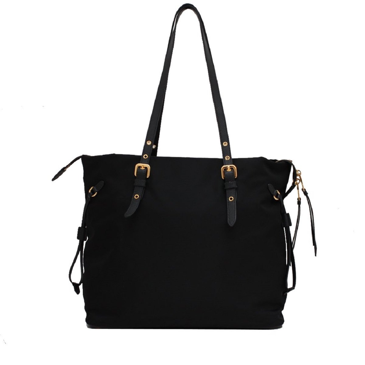 Prada Black Tessuto Nylon Saffiano Leather Shopping Tote