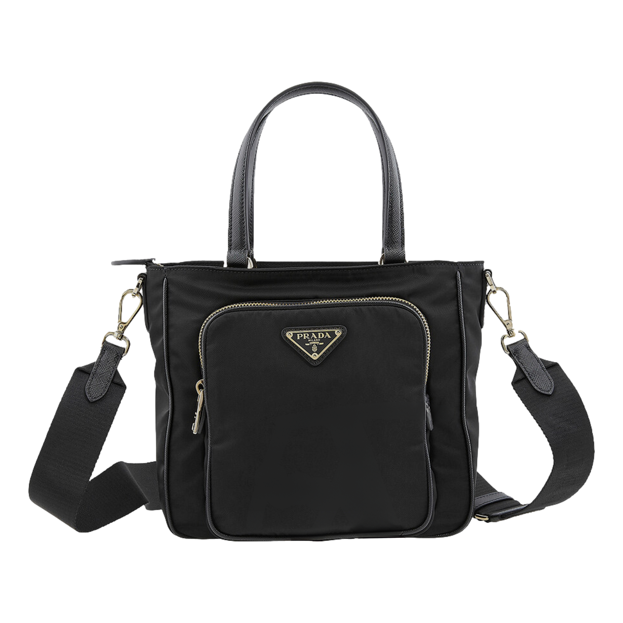 Prada Black Tessuto Nylon Saffiano Leather Shopping Tote Bag