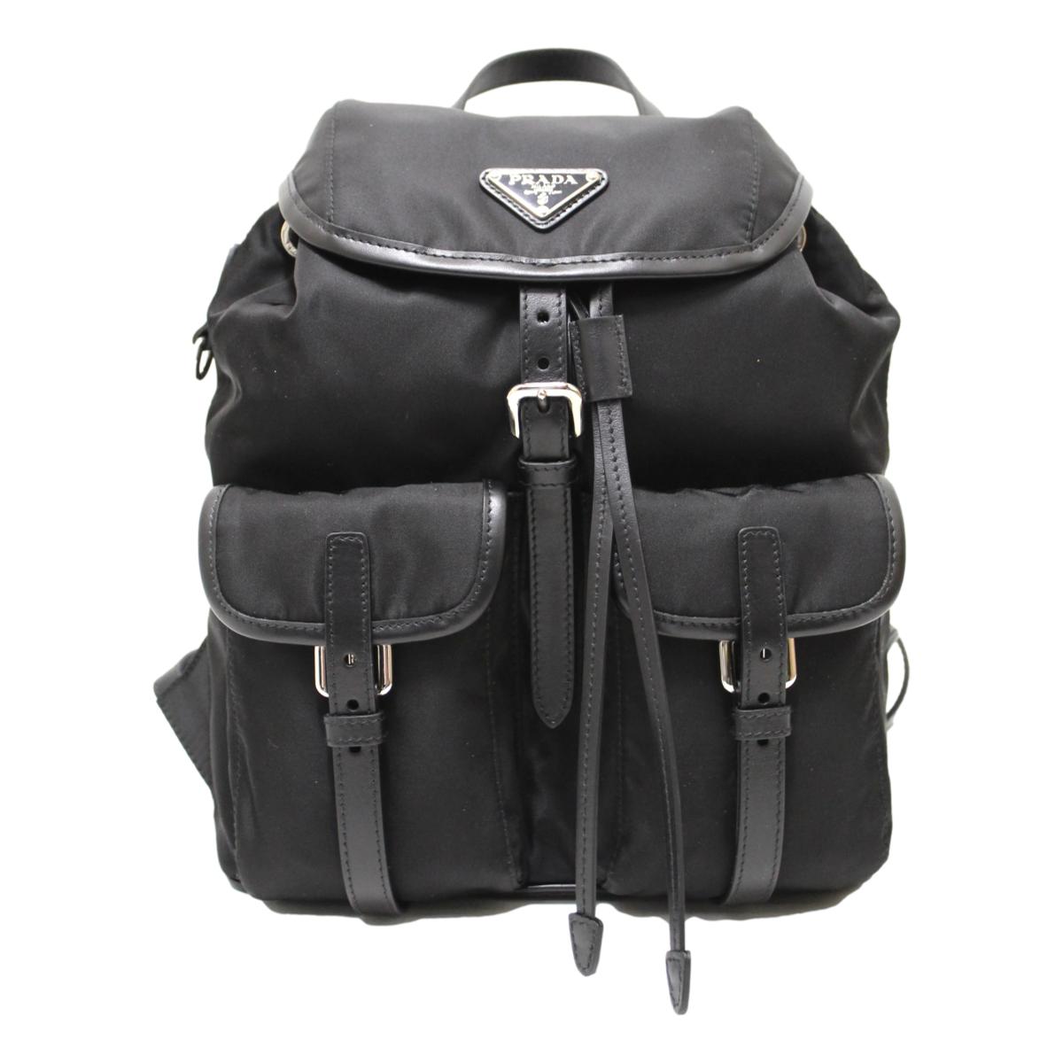 Prada Black Tessuto Nylon Soft Calf Leather Adjustable Backpack