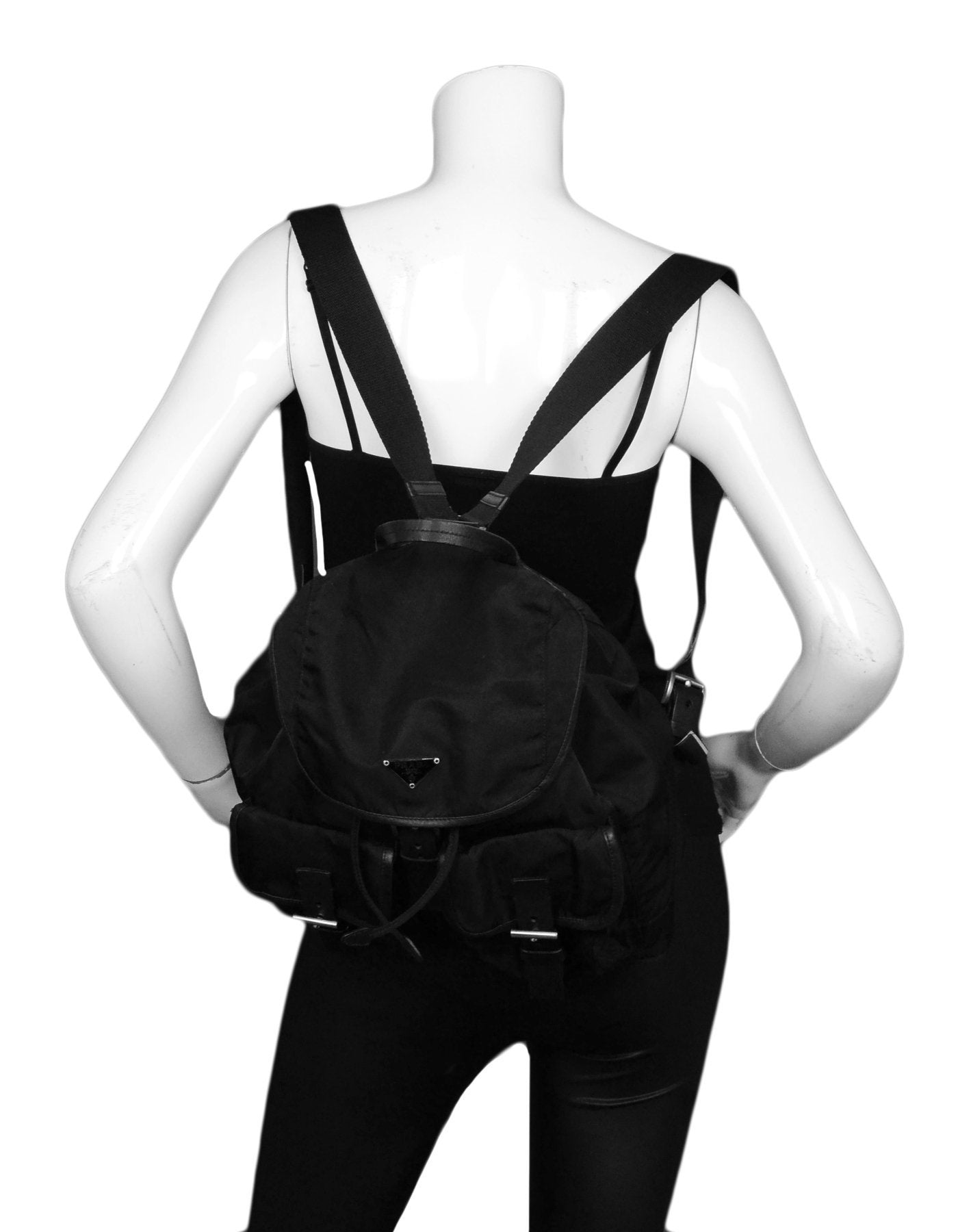 Prada Black Tessuto Nylon Soft Calf Leather Adjustable Backpack