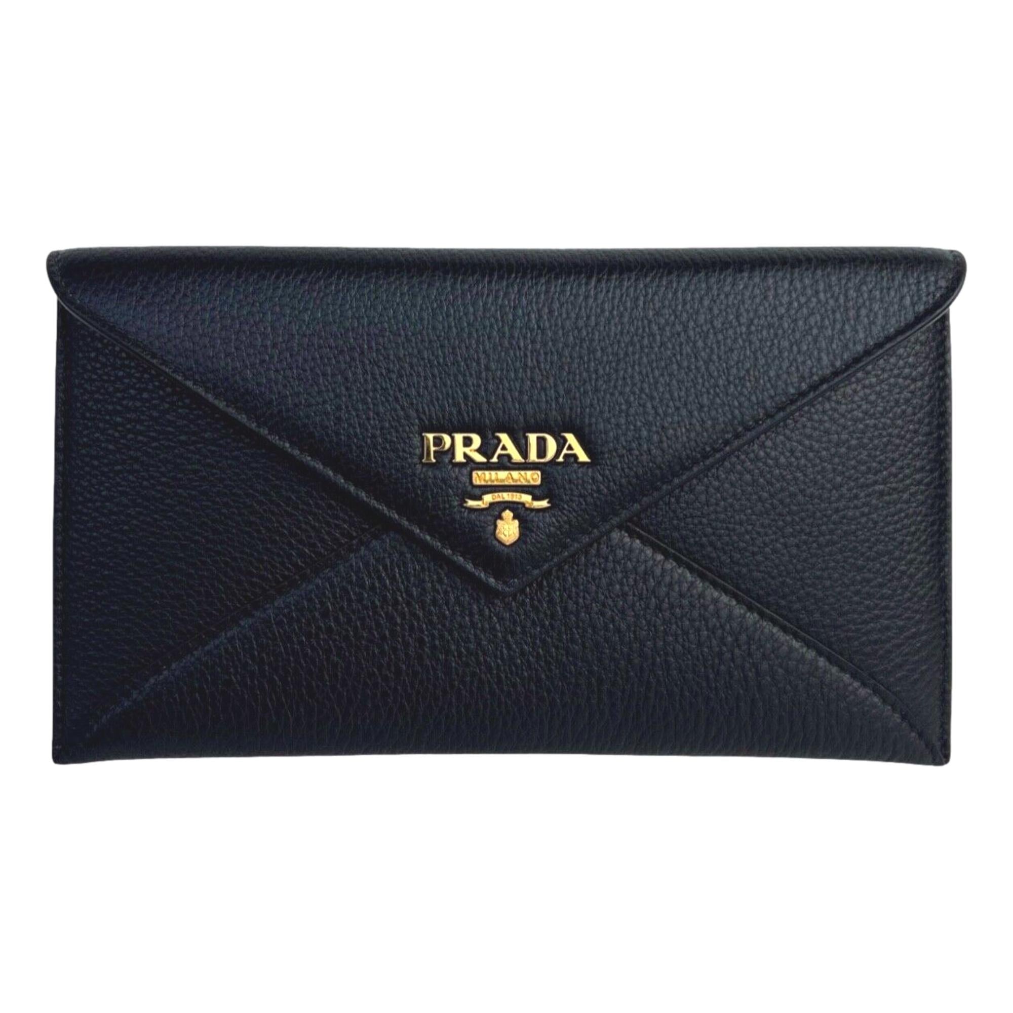 Prada Black Vitello Grain Leather Long Envelope Wallet