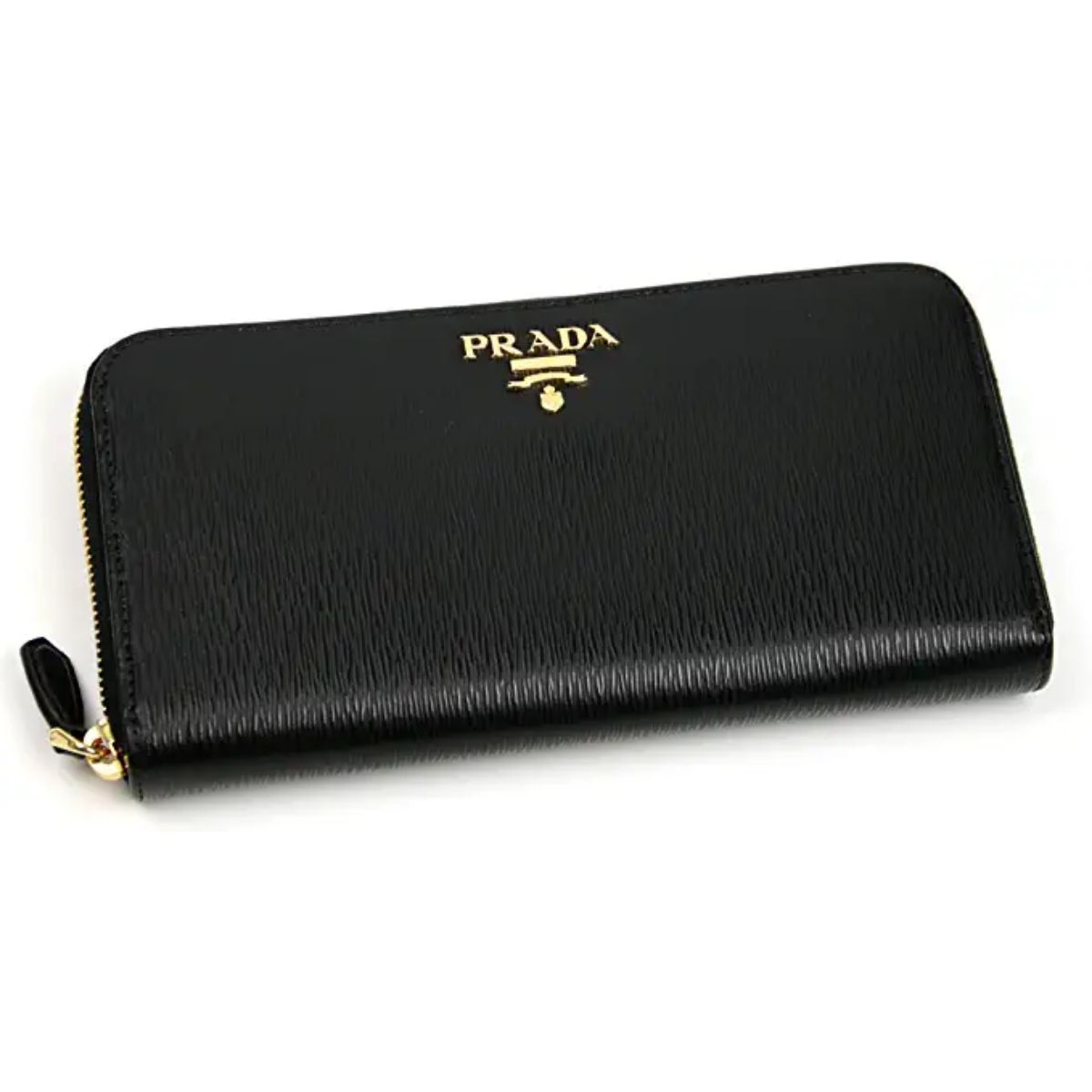 Prada Black Vitello Move Leather Zip Around Wallet