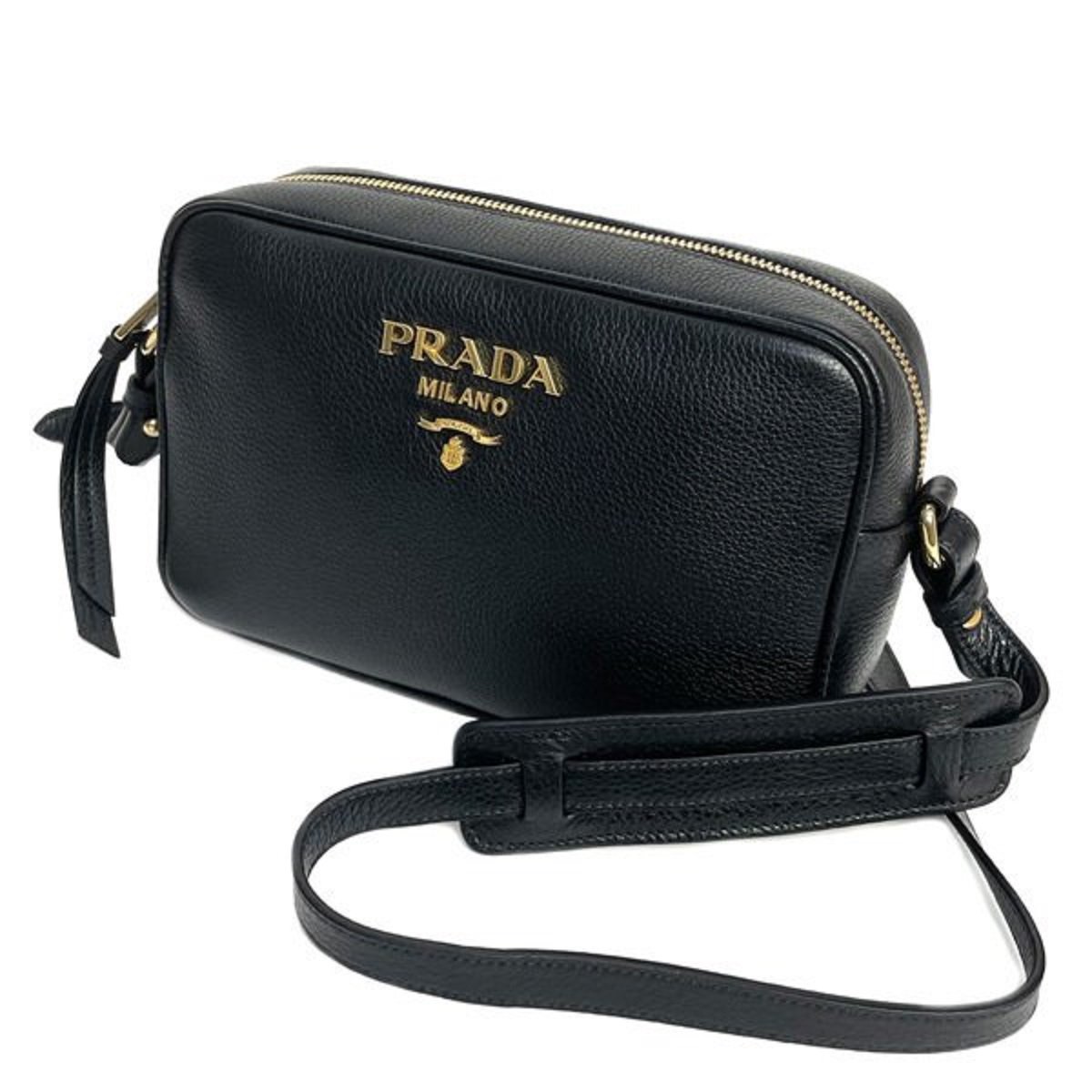 Prada Black Vitello Phenix Leather Shoulder Camera Bag