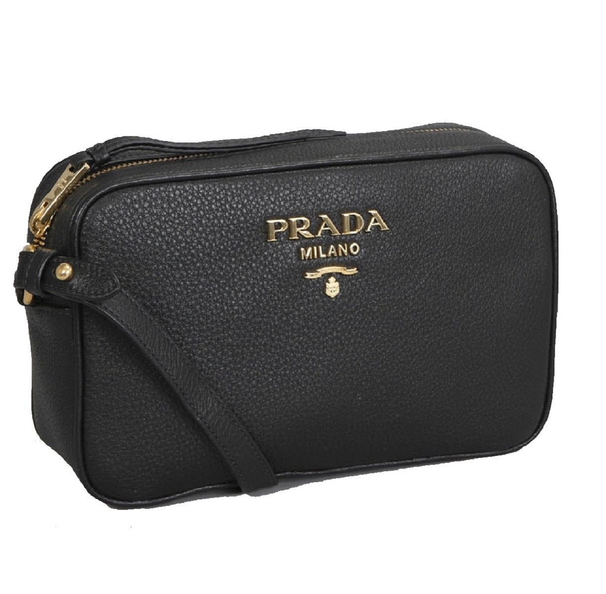 Prada Black Vitello Phenix Leather Shoulder Camera Bag