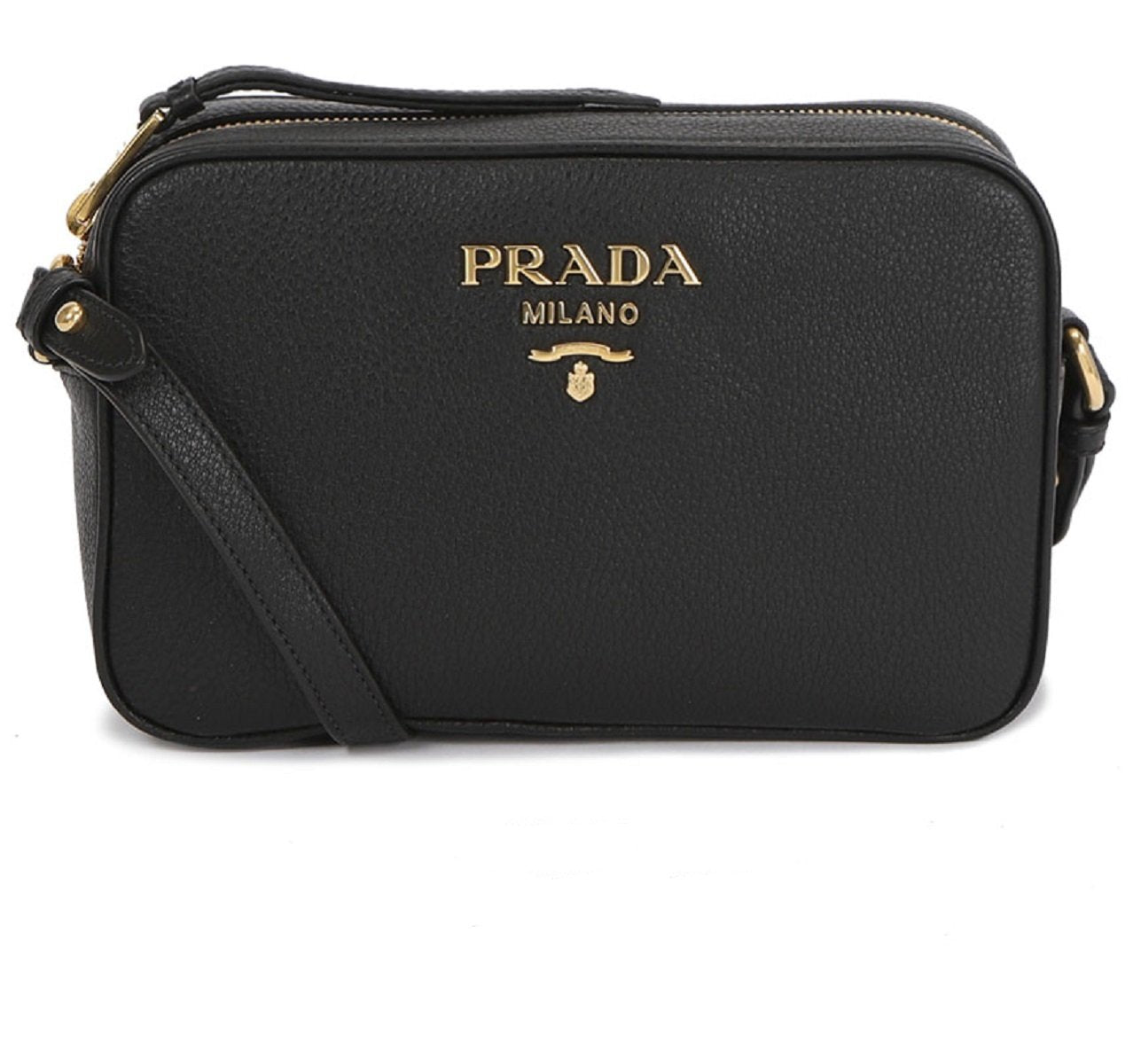 Prada Black Vitello Phenix Leather Shoulder Camera Bag