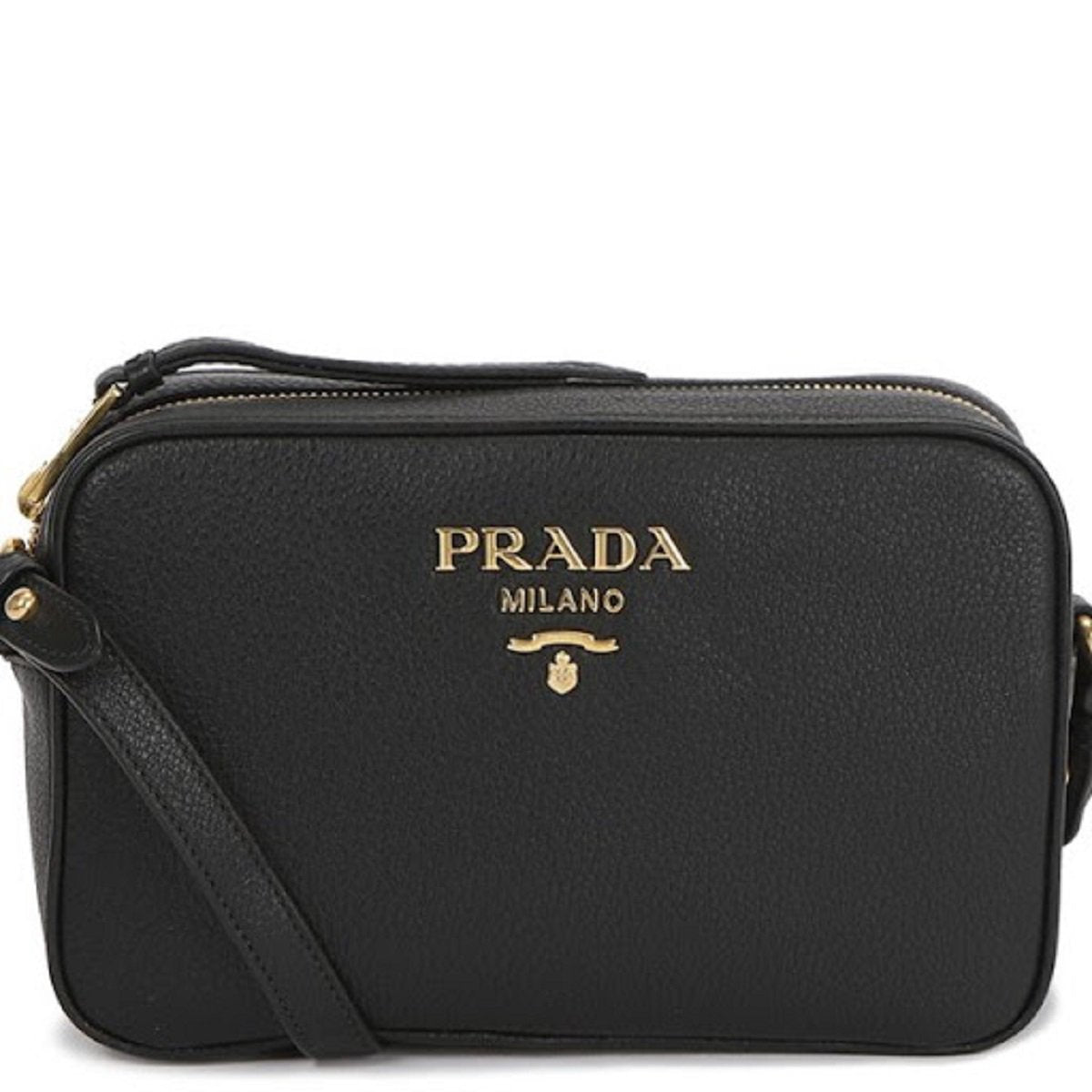 Prada Black Vitello Phenix Leather Shoulder Camera Bag