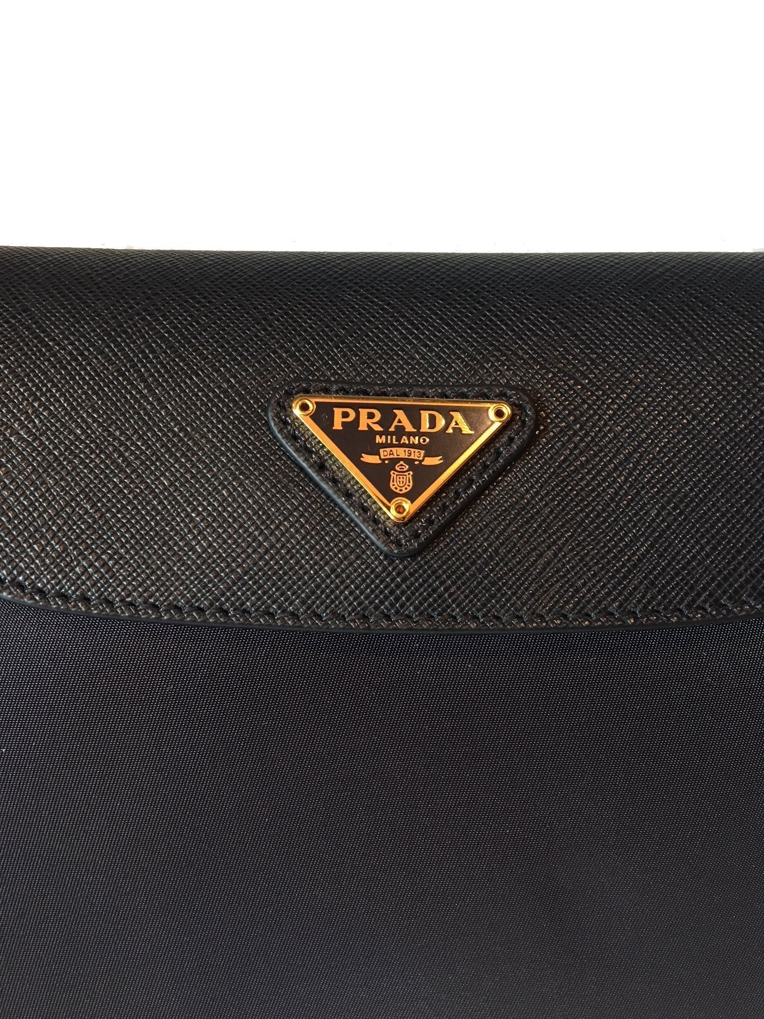 Prada Tessuto Nylon Saffiano Trim Chain Black Cross Body Bag