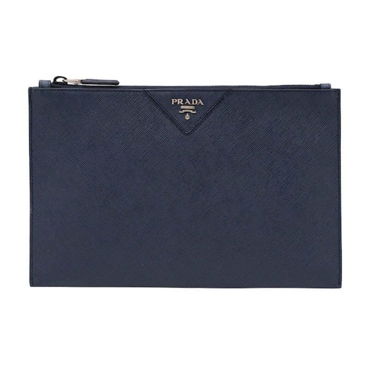 Prada Blue Saffiano Leather Briefcase Clutch