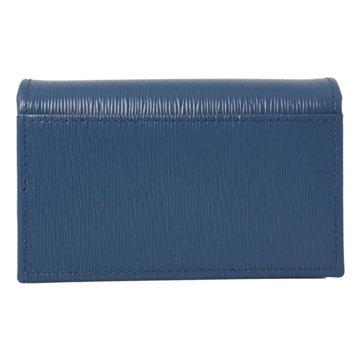 Prada Blue Vitello Move Leather Triangle Logo Card Case Wallet