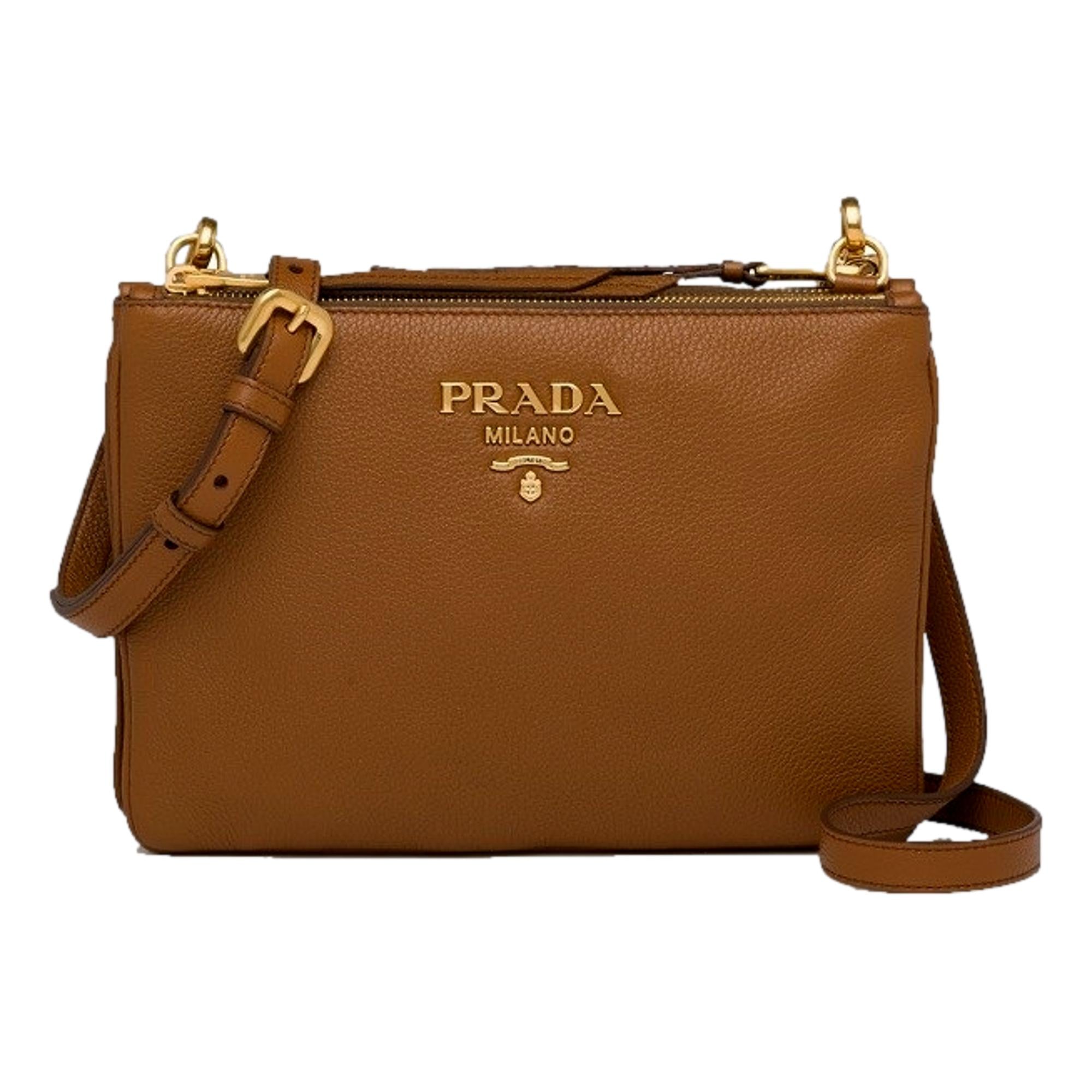 Prada Brown Vitello Phenix Leather Crossbody