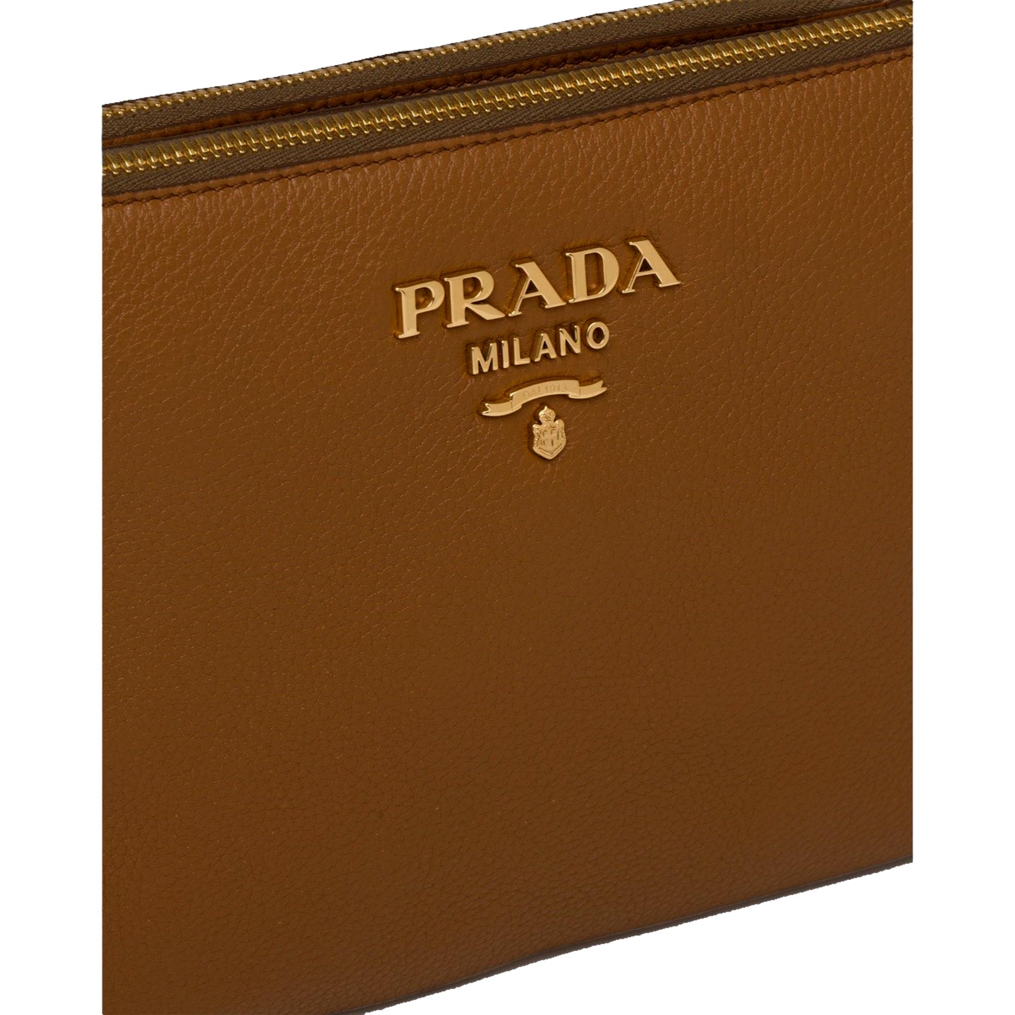 Prada Brown Vitello Phenix Leather Crossbody