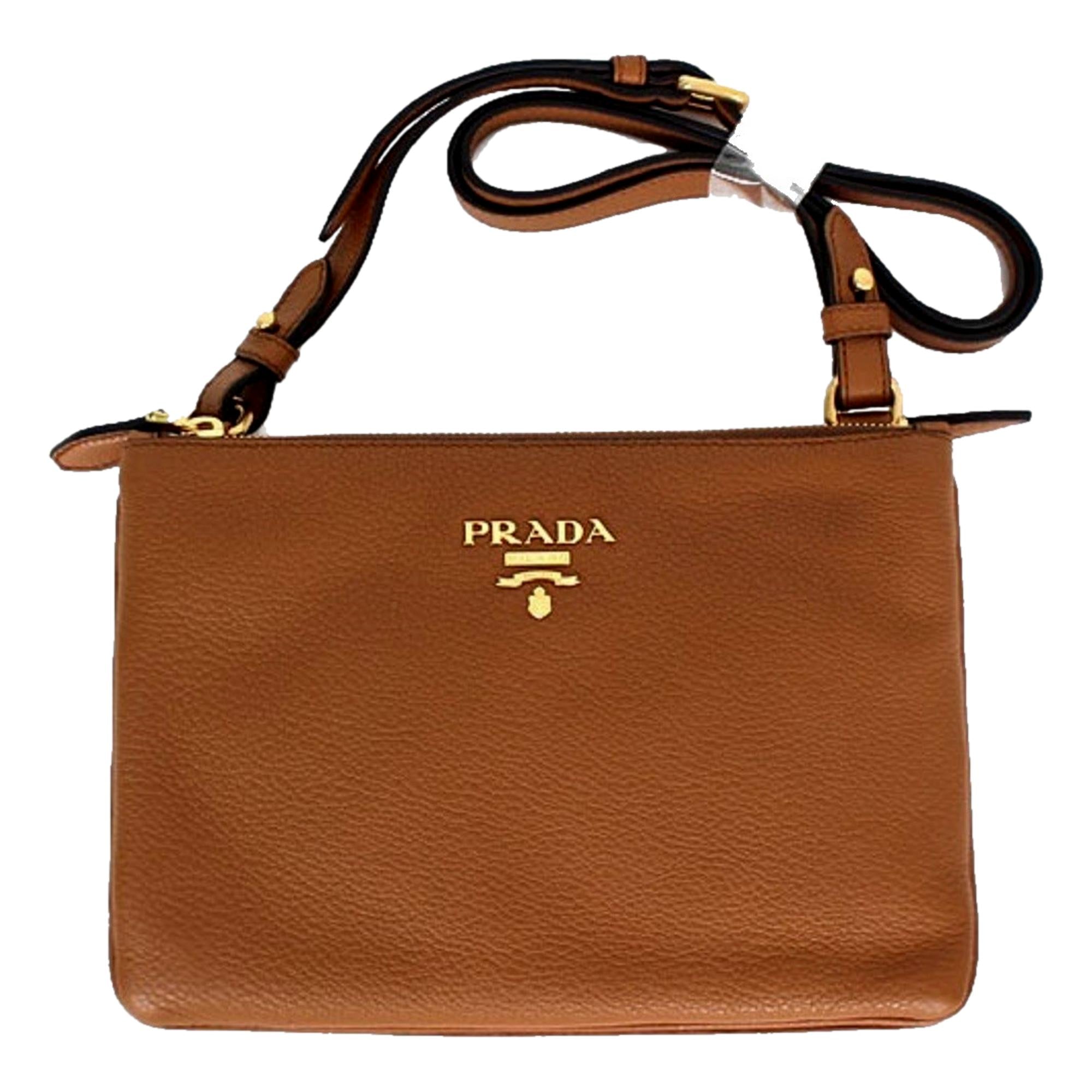 Prada Brown Vitello Phenix Leather Crossbody