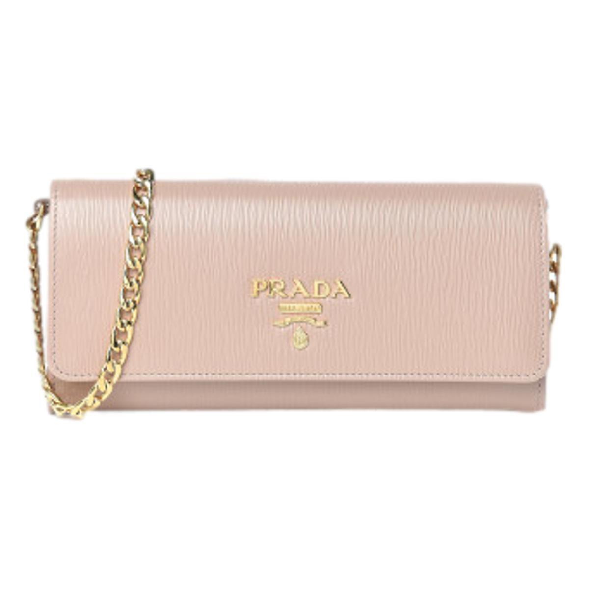 Prada Cipria Beige Vitello Move Leather Chain Wallet Crossbody