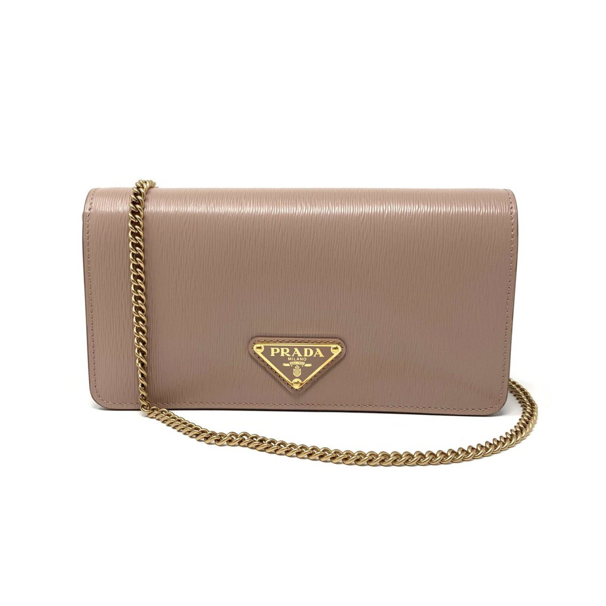 Prada Cipria Beige Vitello Move Leather Chain Wallet Crossbody