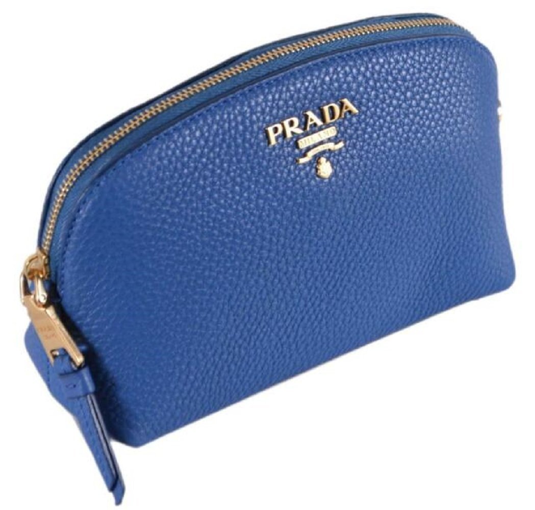 Prada Contenitore Azzurro Blue Vitello Daino Vanity Cosmetic Case