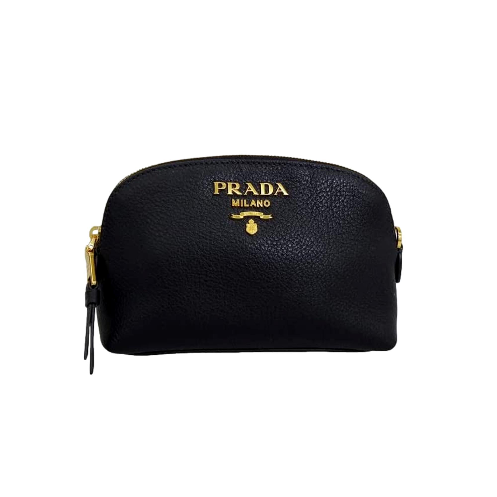 Prada Contenitore Nero Vitello Daino Vanity Cosmetic Case