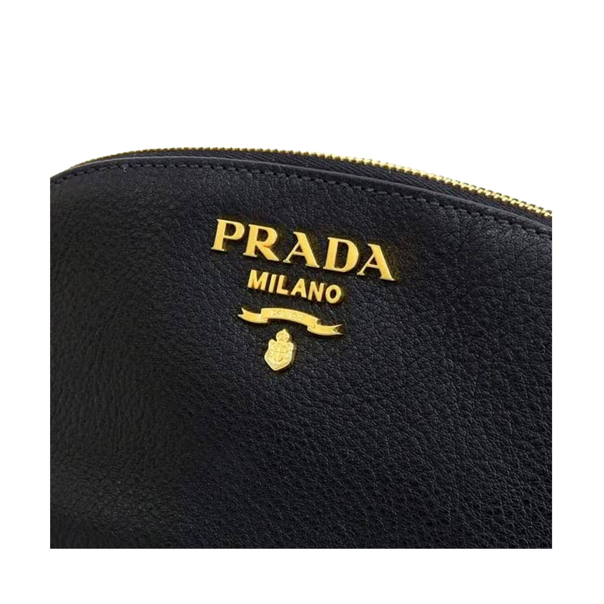 Prada Contenitore Nero Vitello Daino Vanity Cosmetic Case