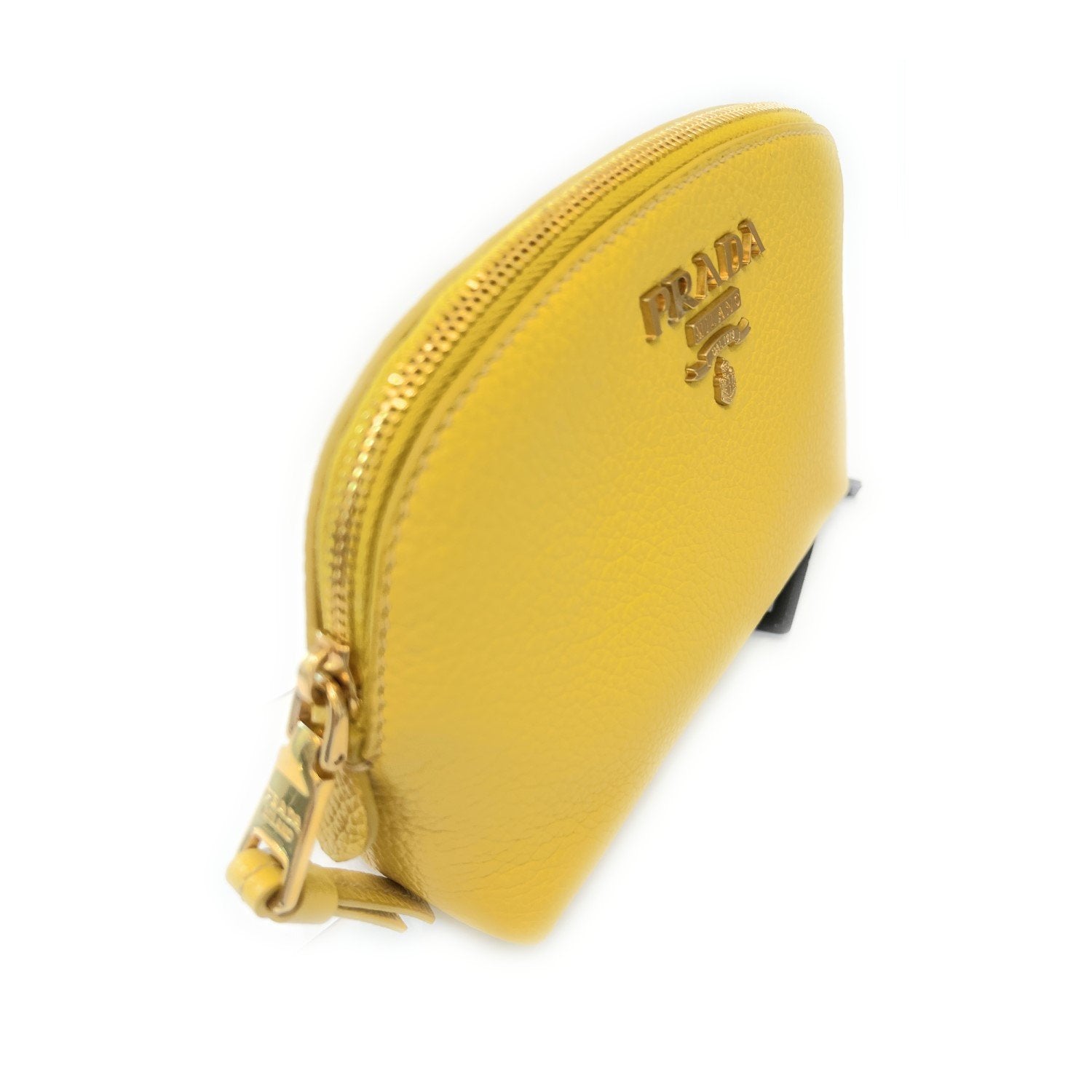 Prada Yellow Vitello Daino Pouch Vanity Cosmetic Case