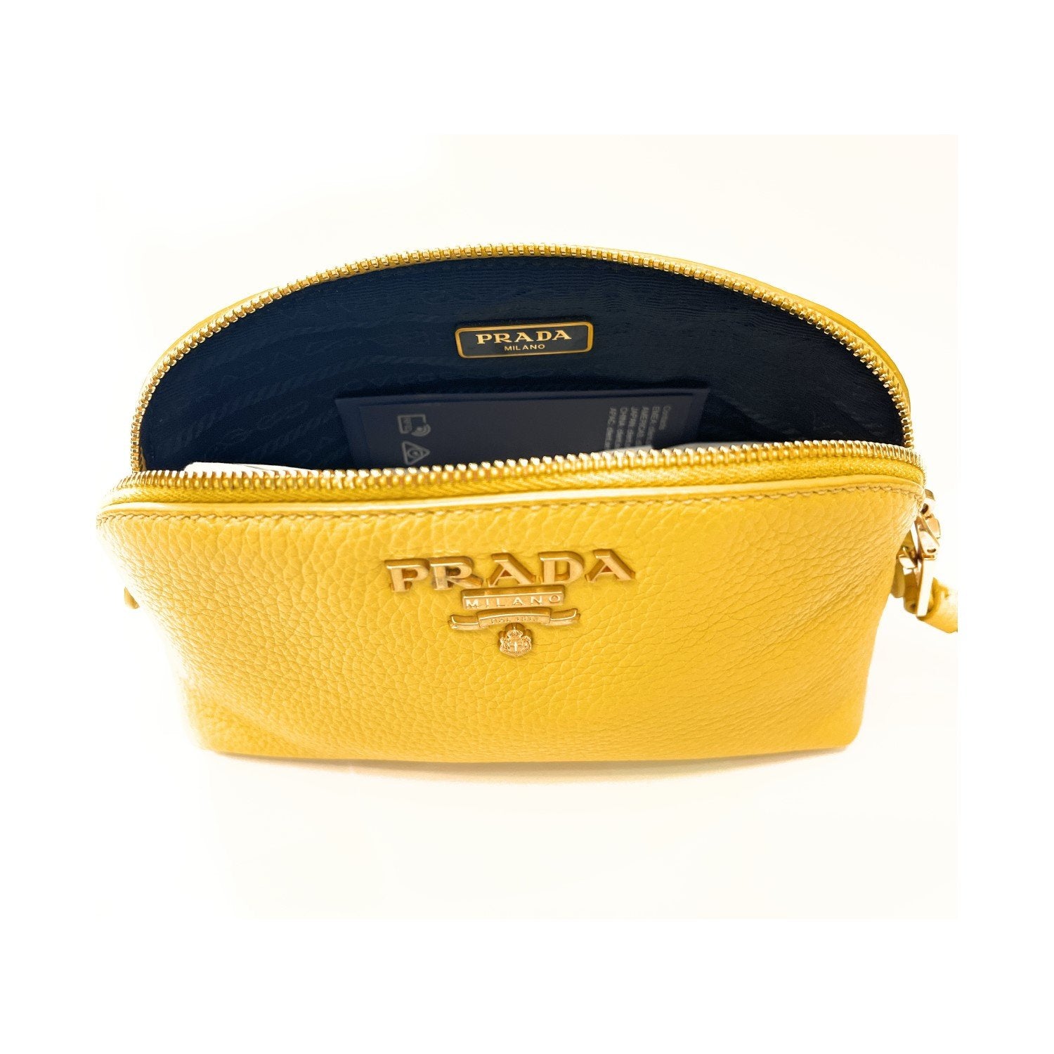 Prada Yellow Vitello Daino Pouch Vanity Cosmetic Case