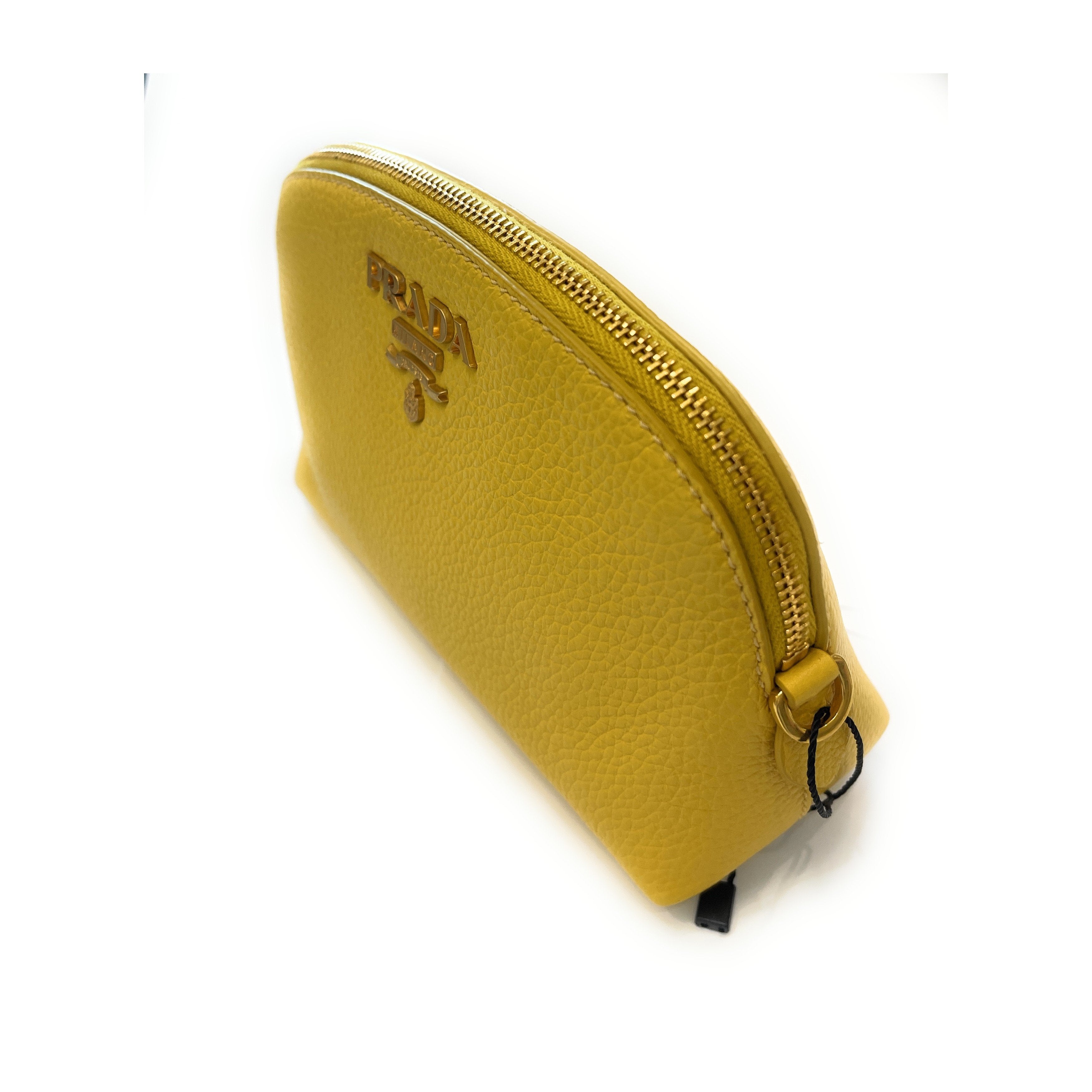 Prada Yellow Vitello Daino Pouch Vanity Cosmetic Case