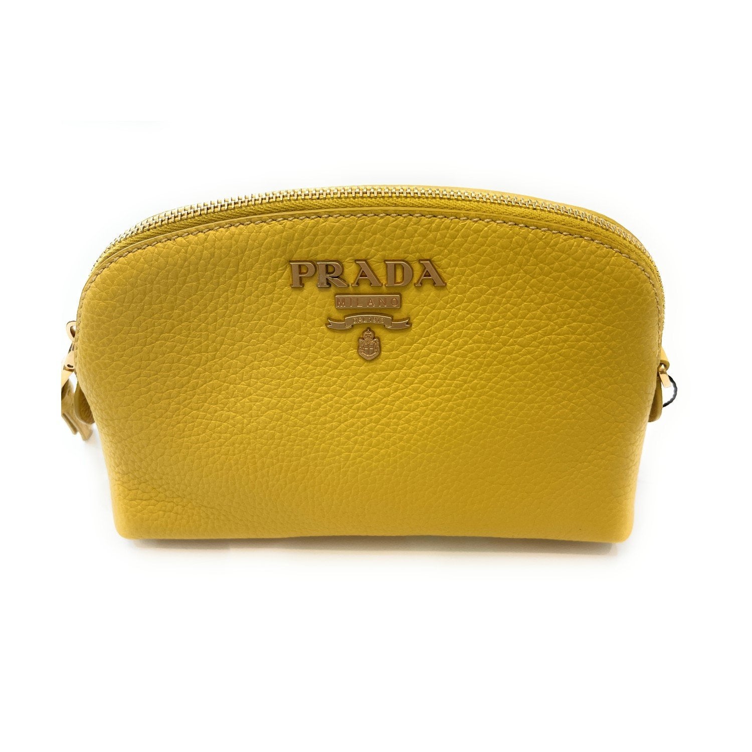 Prada Yellow Vitello Daino Pouch Vanity Cosmetic Case