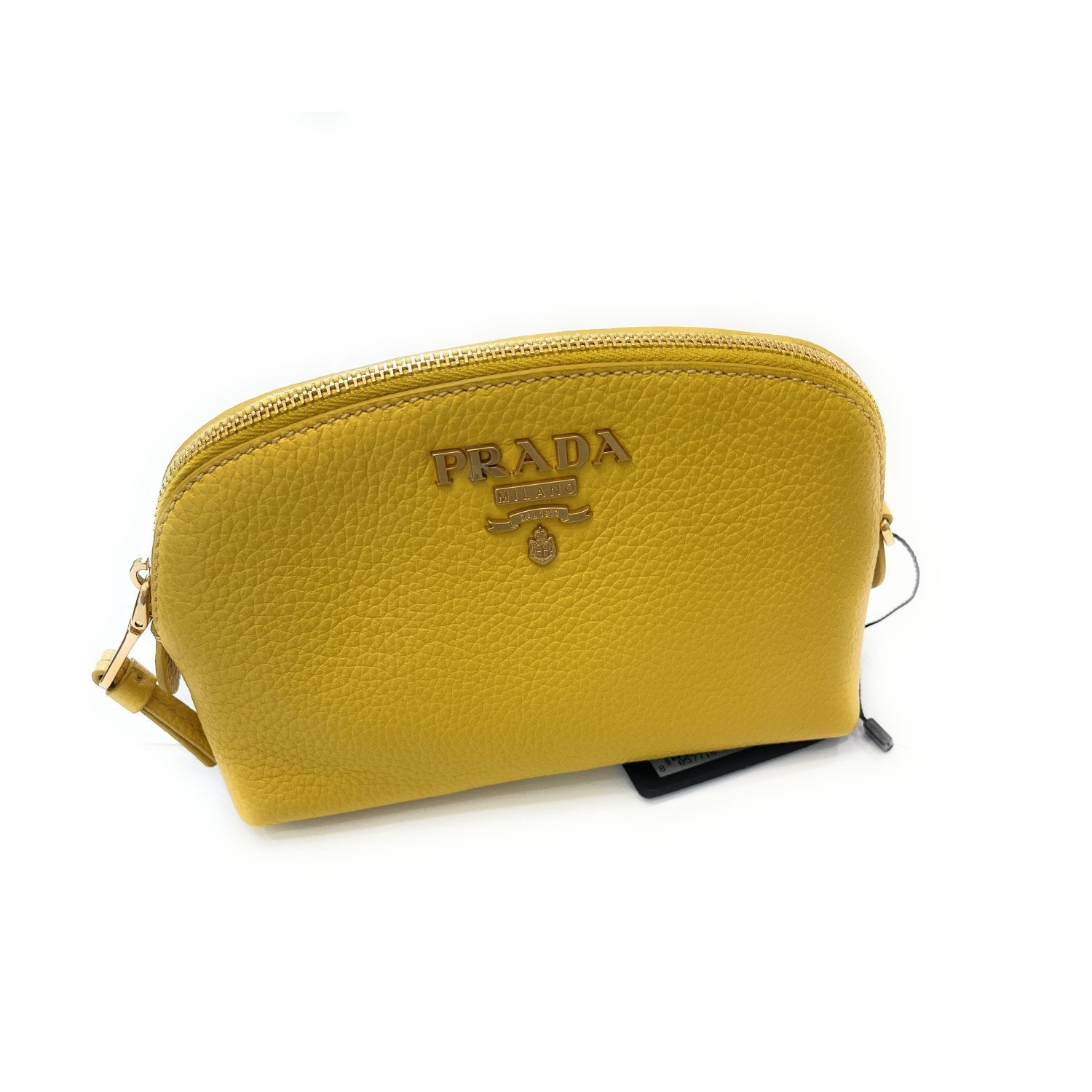 Prada Yellow Vitello Daino Pouch Vanity Cosmetic Case