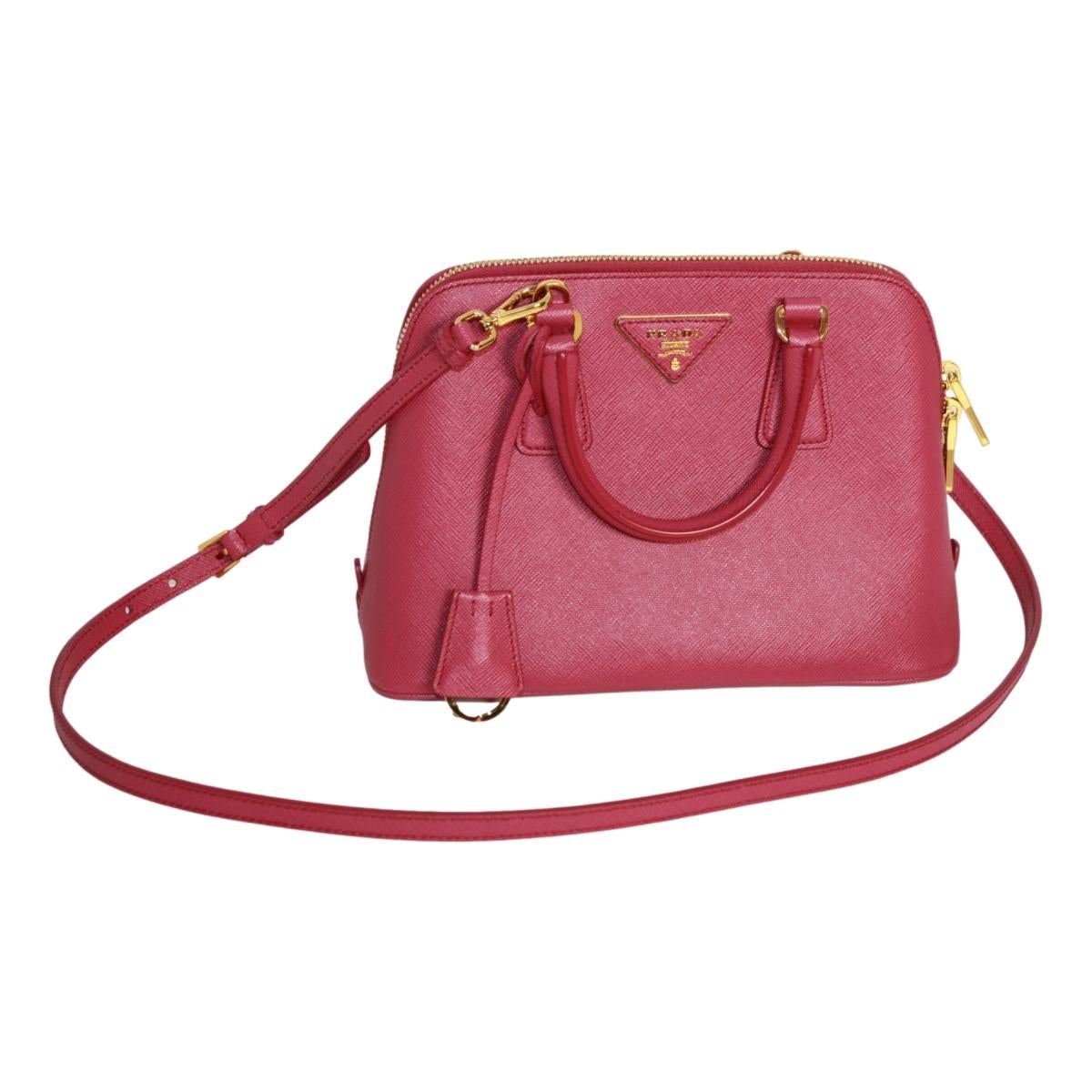 Prada Fuxia Pink Saffiano Lux Leather Satchel Small Dome Bag