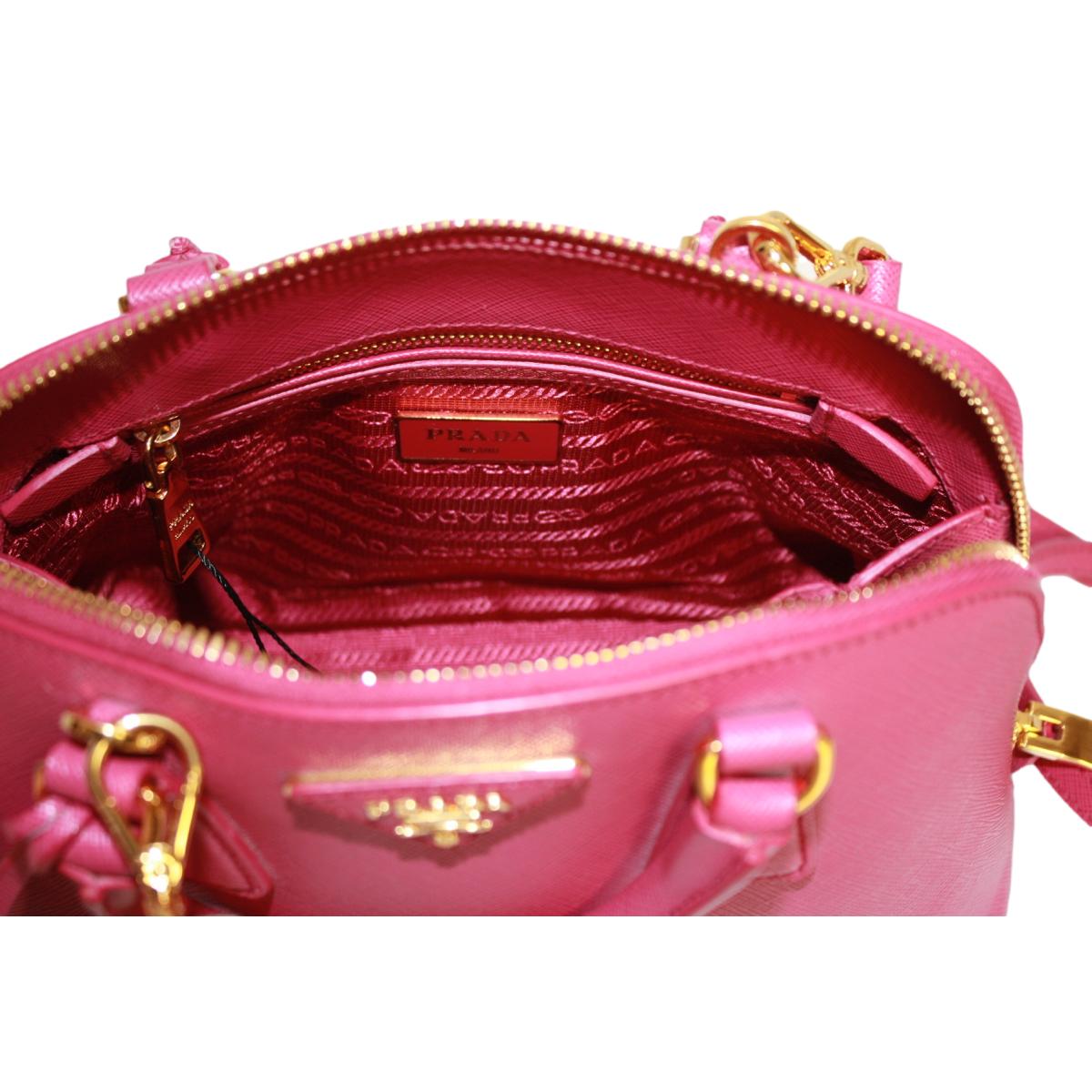 Prada Fuxia Pink Saffiano Lux Leather Satchel Small Dome Bag