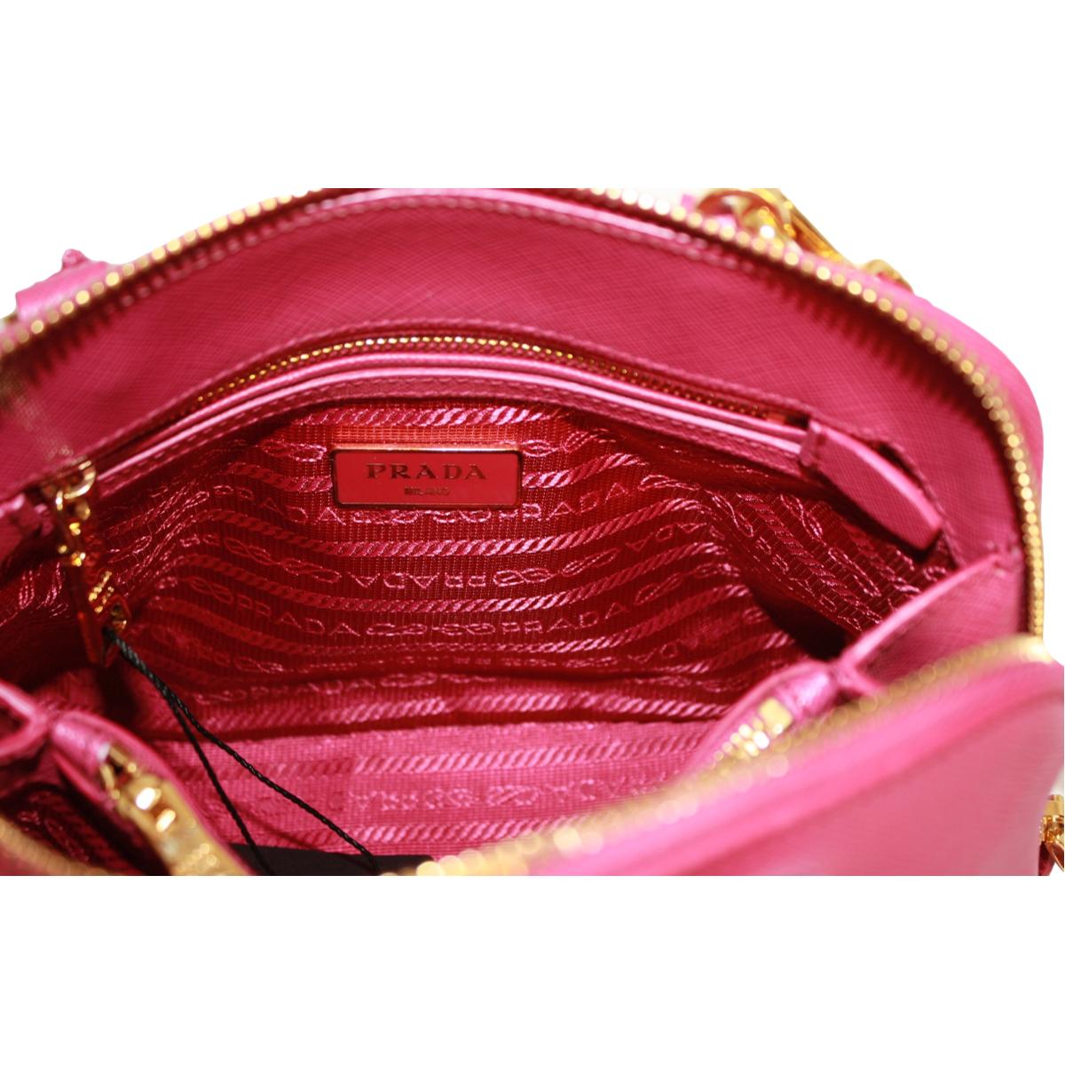 Prada Fuxia Pink Saffiano Lux Leather Satchel Small Dome Bag