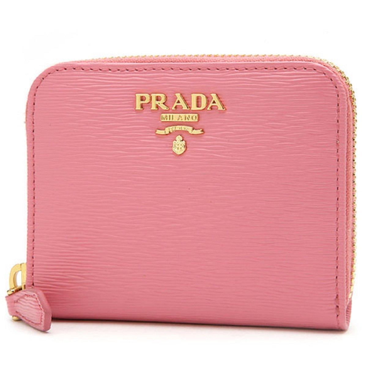 Prada Geranio Pink Vitello Move Leather Gold Zip Coin Wallet