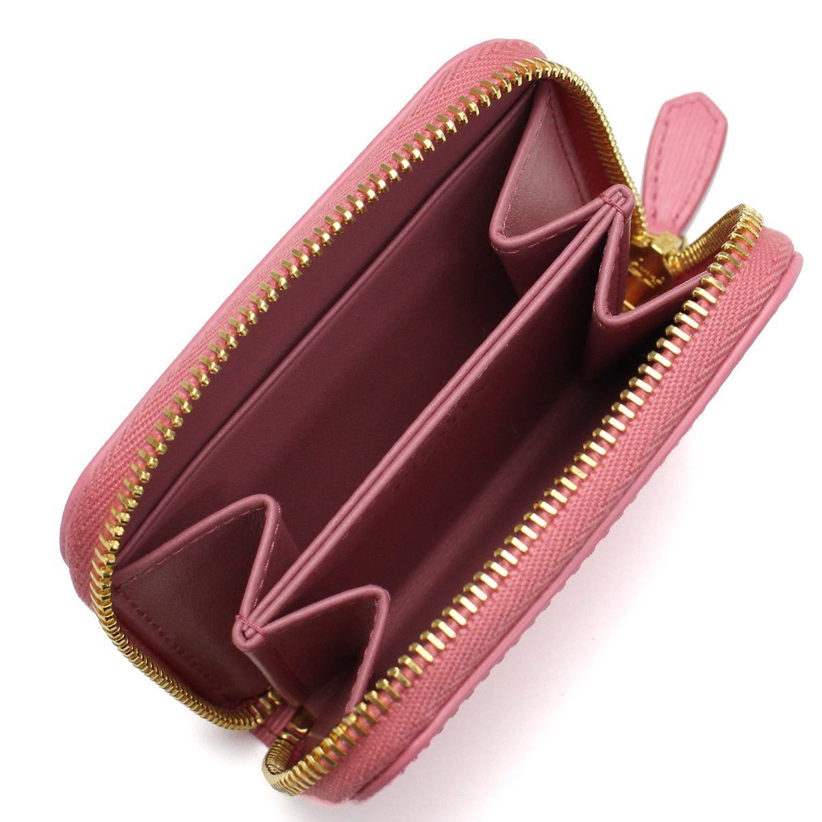 Prada Geranio Pink Vitello Move Leather Gold Zip Coin Wallet