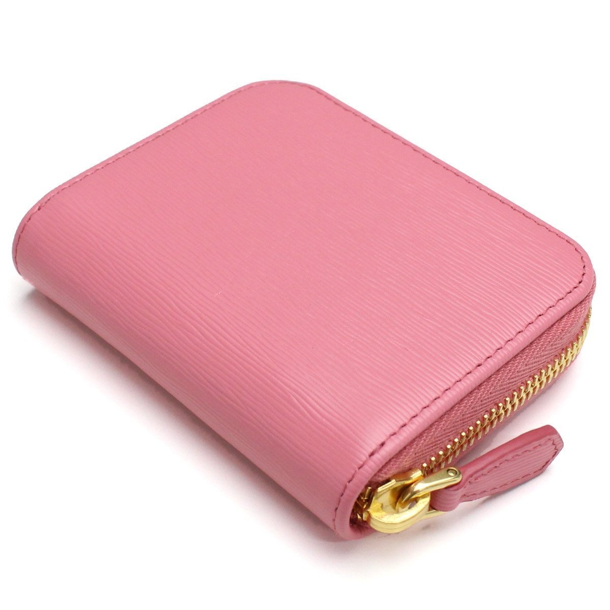 Prada Geranio Pink Vitello Move Leather Gold Zip Coin Wallet