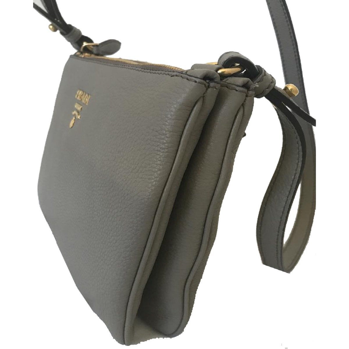 Prada Gray Vitello Phenix Bandoliera Leather Crossbody Handbag